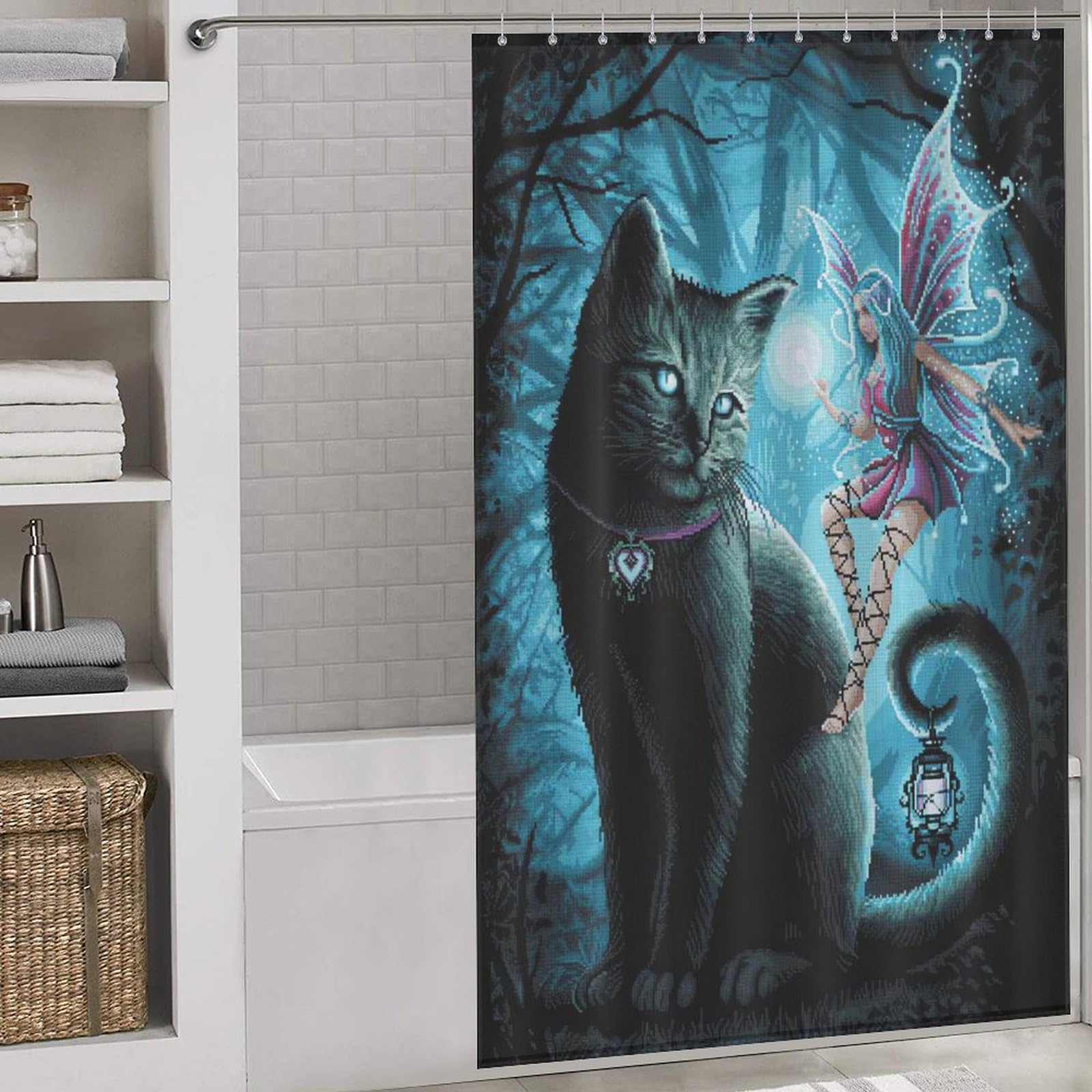 Rideau de douche chat 140x183cm parfait pour égayer la salle de bain des enfants