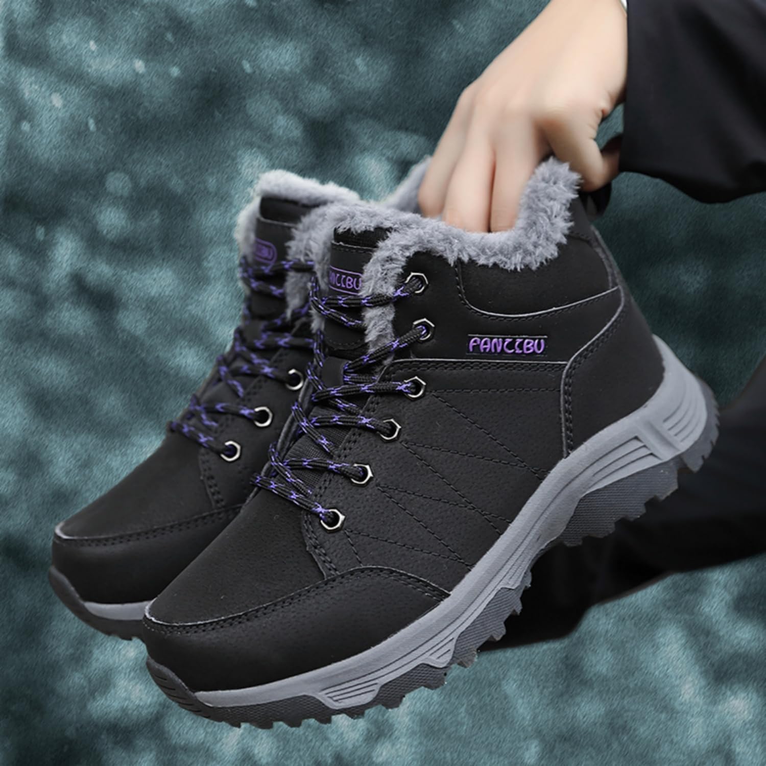 Women Waterproof Winter Ankle Snow Boots Non-Slip Hiking Boots with Warm Fur Lined Winter Walking Boots Sneakers Wide Width Outdoor Christmas Gift