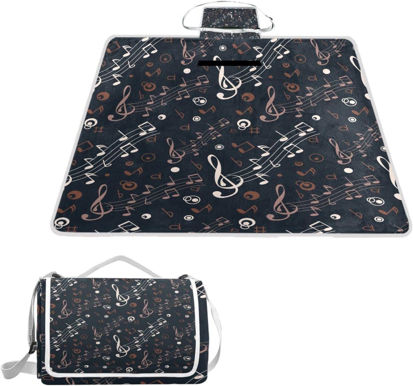 レジャーシート レジャーマット 厚手 アルミ 折り畳み 防水 コンパクト 大判 五線譜 音符 音楽 黒い 花見 キャンプ 軽量 ピク