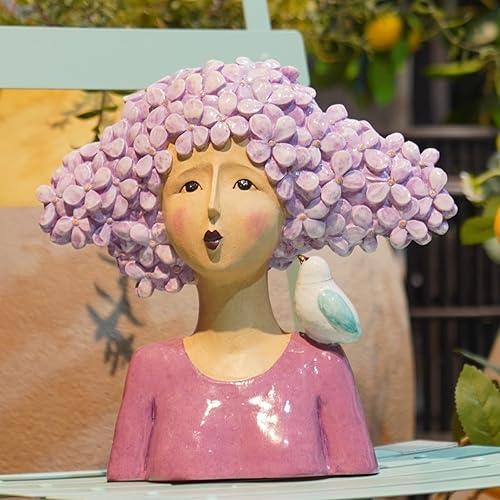 Miniatura 2 de Estatuas de jardín de DiliComing - Estatuas de mujer para decoración del hogar - Estatua de 11 pulgadas de mujer con pájaro, estatua de arte