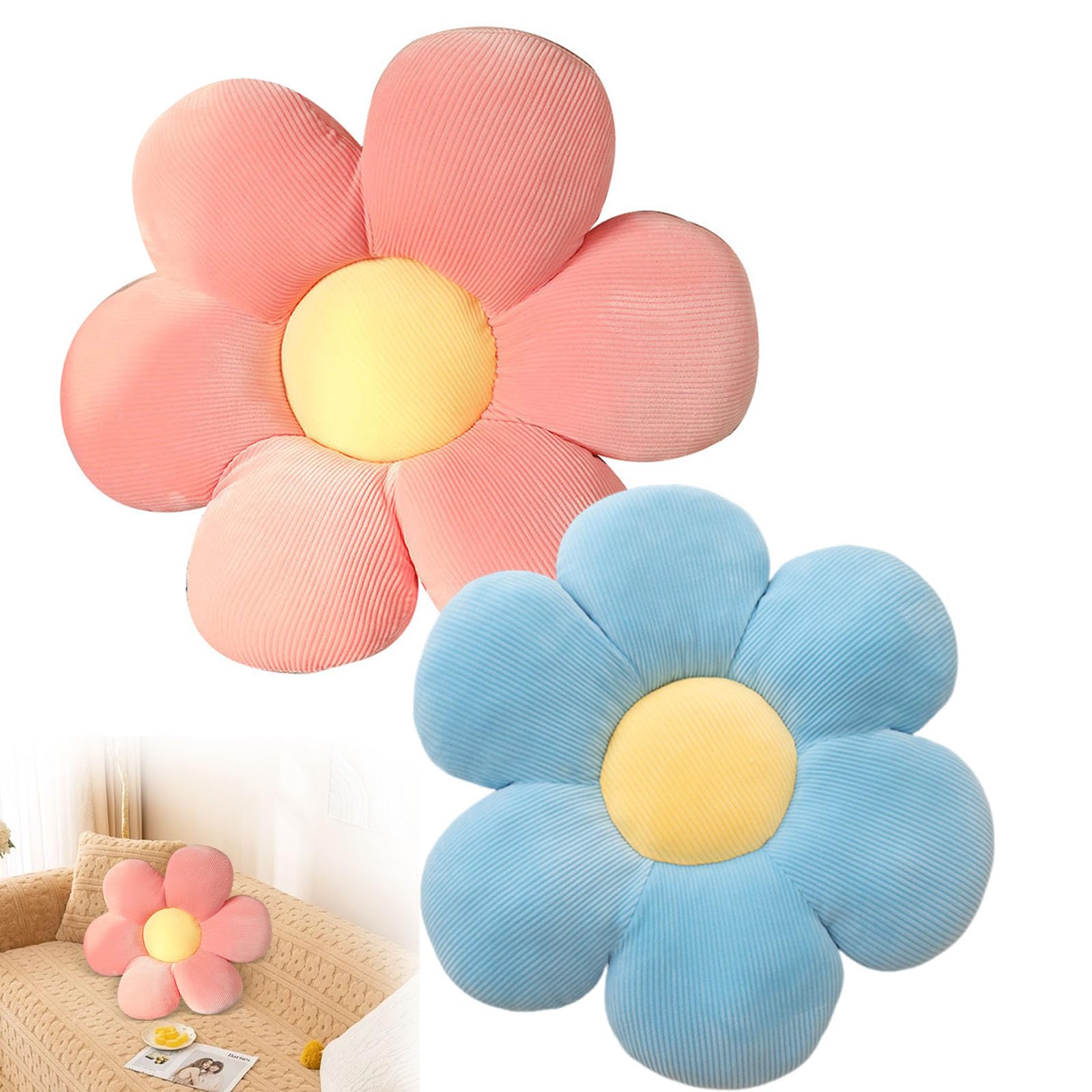 dogmoon Flower Pillow, 2PCS Daisy Cushion, 38x38cm Flower Floor Cushion Pillow for Car Home Sofa Chair and Floor(Pink, Blue) — image 1