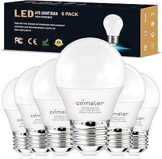 comzler E26 LED Ceiling Fan Light Bulbs 3000K Soft Warm White, 60 Watt Equivalent Light Bulbs, A15 LED Refrigerator Light Bulb, E26 Base Small Light Bulb, Eye Protection, 120V, 600LM, CRI 85+, 6 Pack