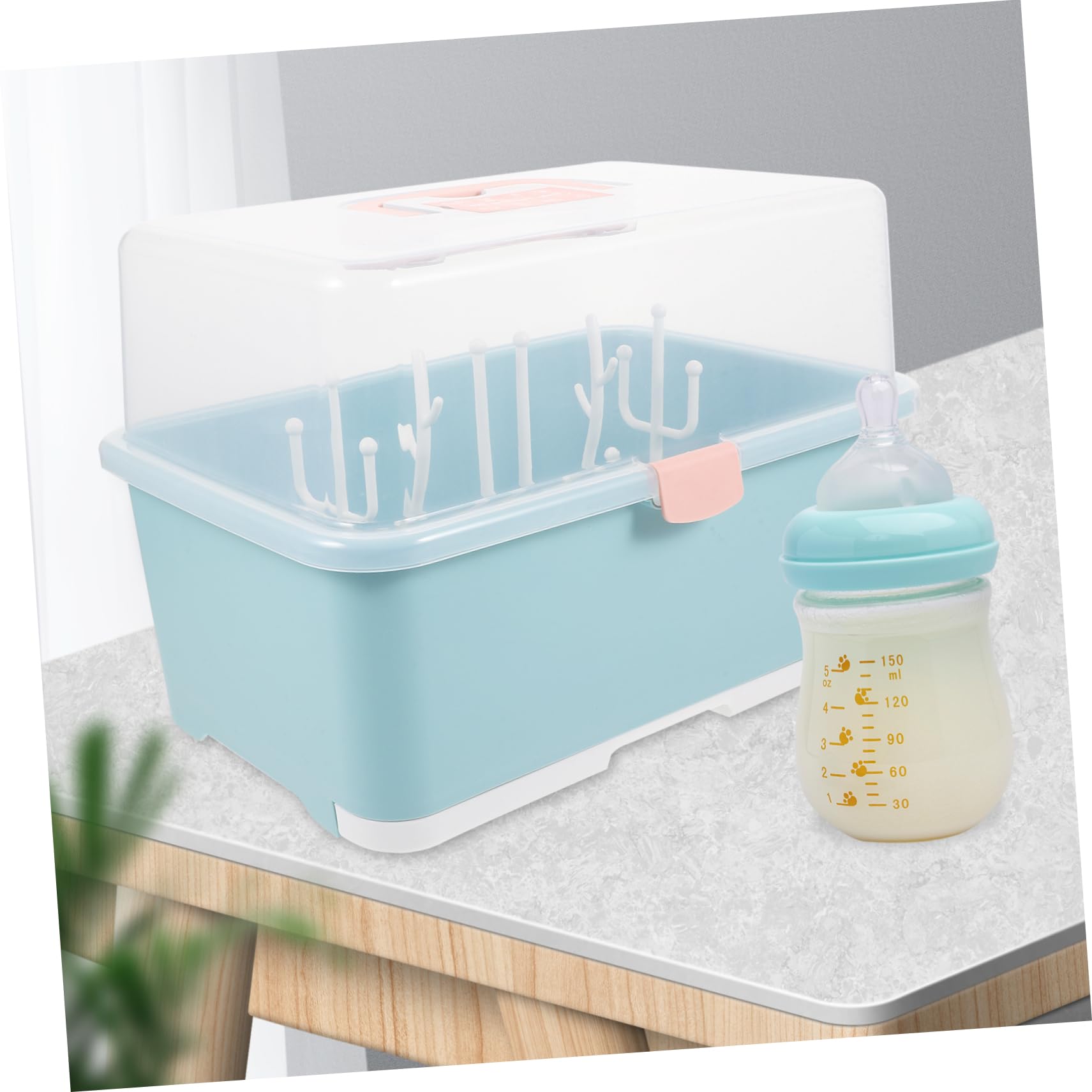 Babyflaschen Aufbewahrungsbox mit Trockenständer, 1 Stück, Grün | Pp Ausführung, für Schnuller und Stillzubehör, Stabiles Design, Babyshower Geeignet