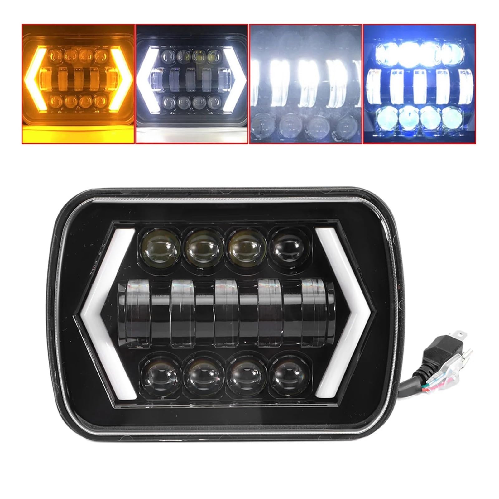 Phare Principal Avant Phare LED Carré Universel 5x7 Pouces Double Faisceau avec Clignotant Intégré Projecteur Auto