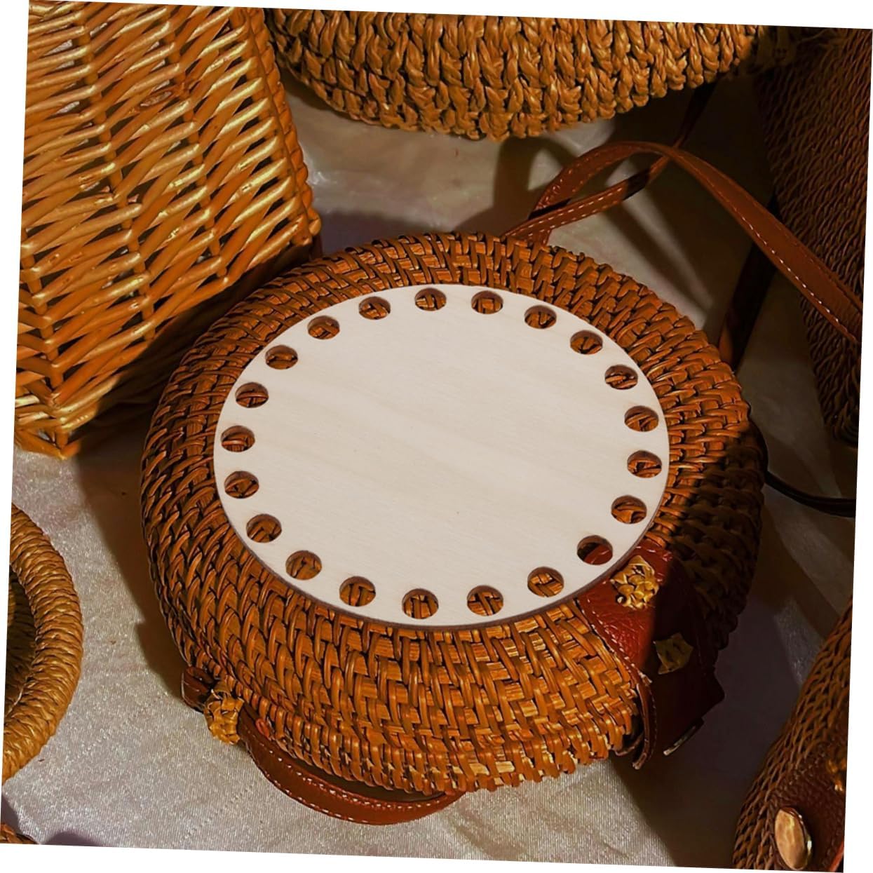 HOOTNEE 6pcs Crochet Bag Making Base Wooden Round Weaving Base Basket Bottoms for DIY Projects