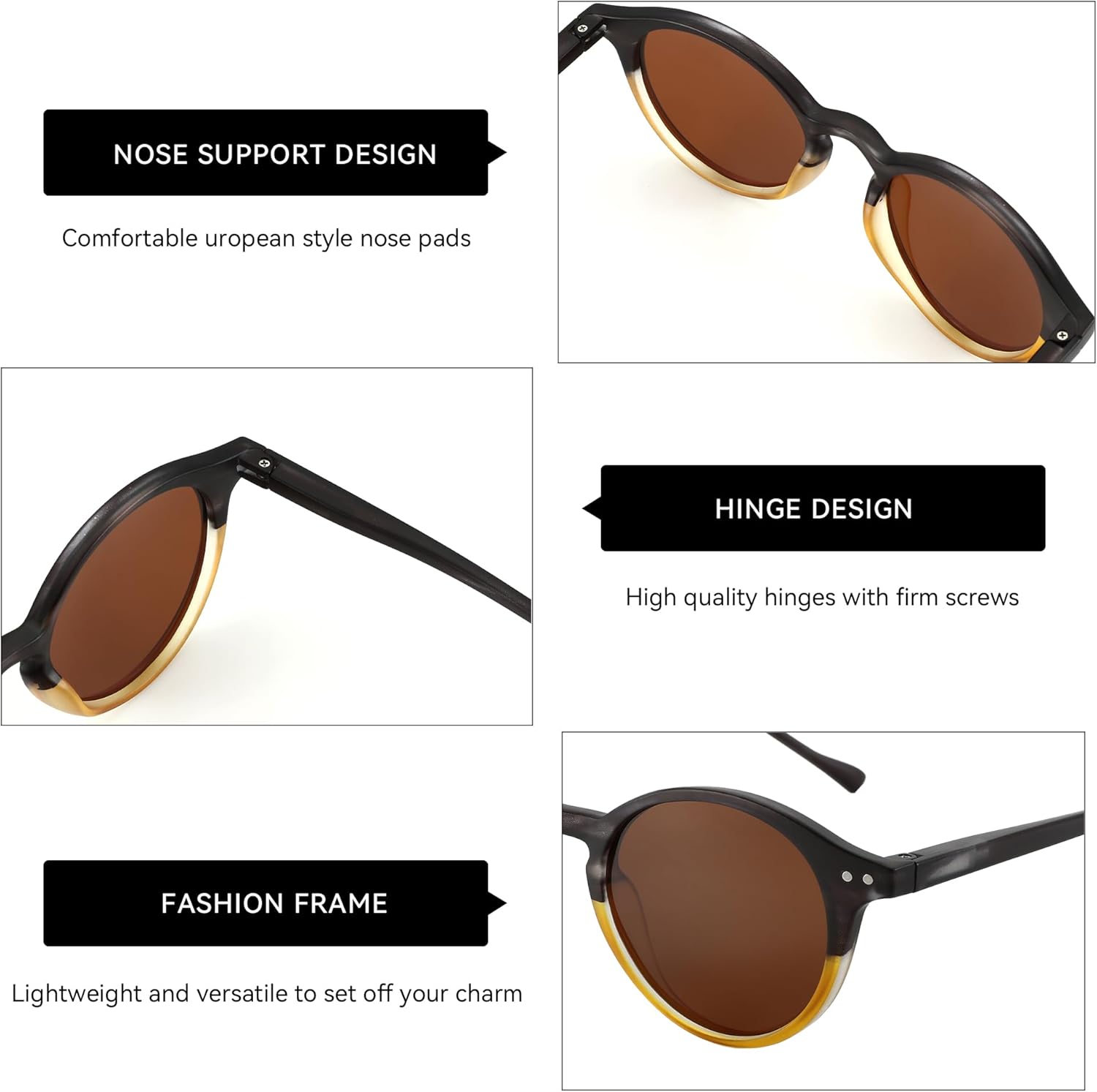 ZENOTTIC Polarized Round Sunglasses Trendy Retro Sun Glasses Women Grey Tortoise Shades for Men UV400 Protection - Image 4