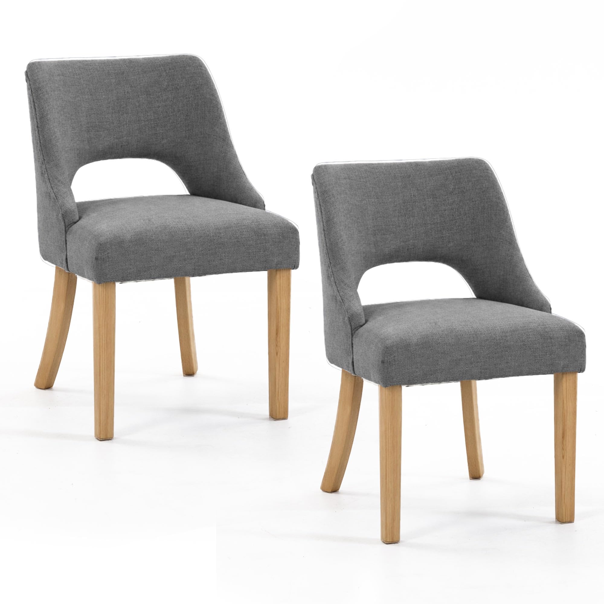 TIANSHU Sillas de Comedor Tapizadas con Respaldo Curvado, Silla de Tela con Patas de Madera Maciza, Silla de Cocina Moderna Acolchada para Comedor Salón Dormitorio (Juego de 2, Gris)