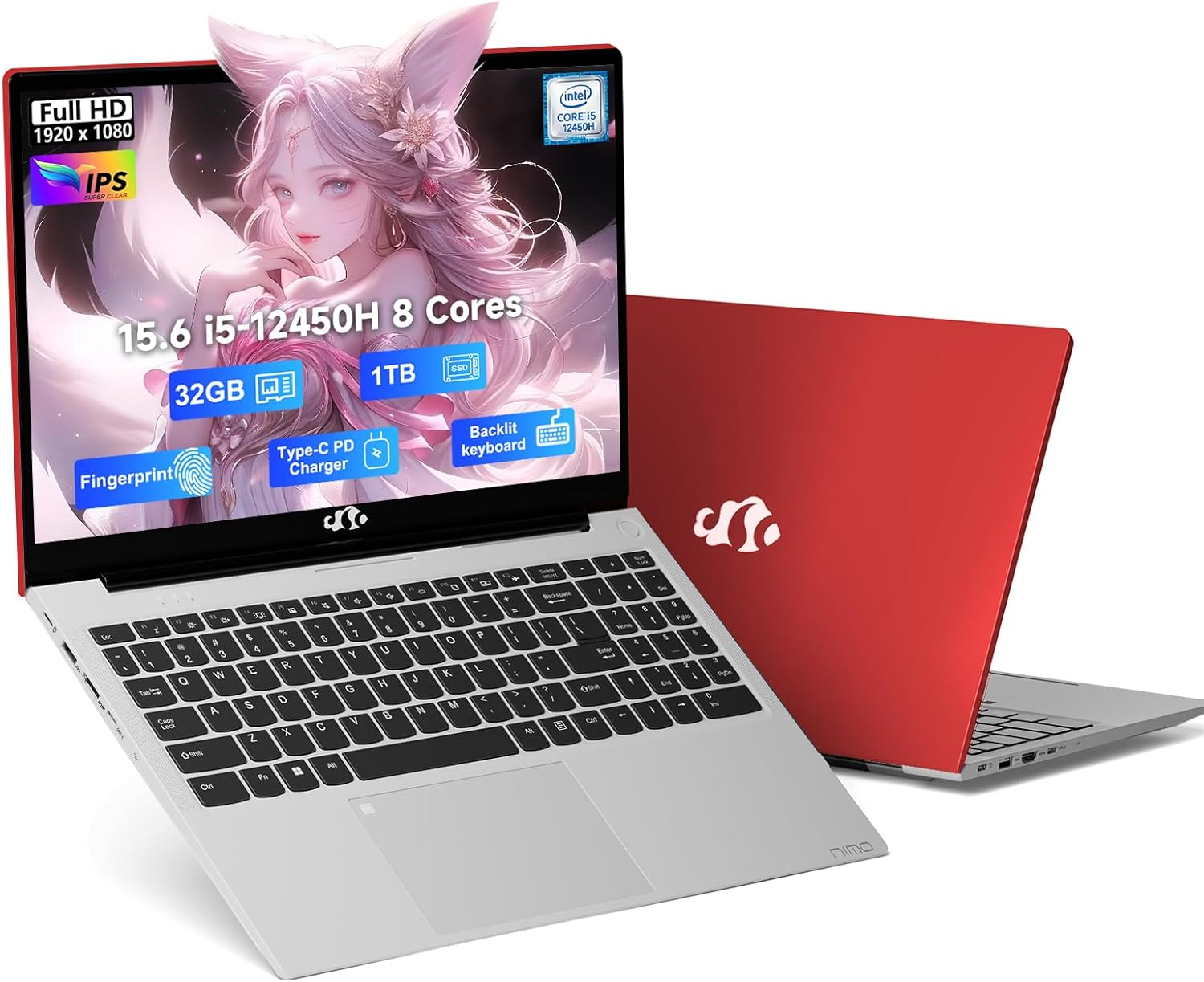 NIMO 15.6" FHD IPS-Business-Laptop, 8 Cores i5-12450H 32GB RAM 1TB SSD (Beat i7-11800H, Up to 4.4 GHz) Computer with 100W Type-C Fingerprint Backlit Keyboard BT5.2 WiFi 6 Win 11