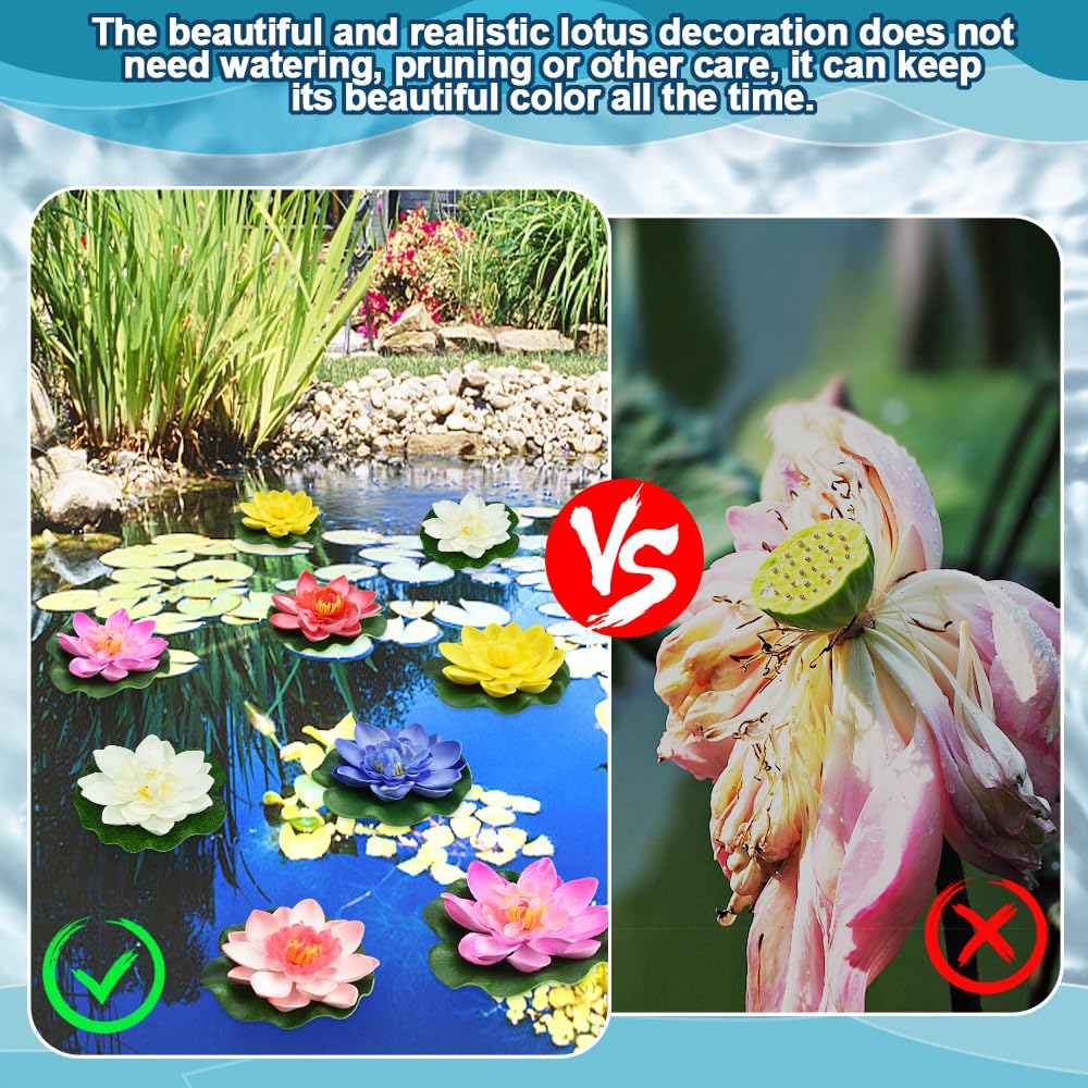 REFORUNG 6 Pz Fiori Galleggianti per Piscina Ninfee Finte Galleggianti Diametro 10 cm Artificiale Ninfee Galleggianti Ninfee Artificiali Impermeabile per Giardino Laghetto