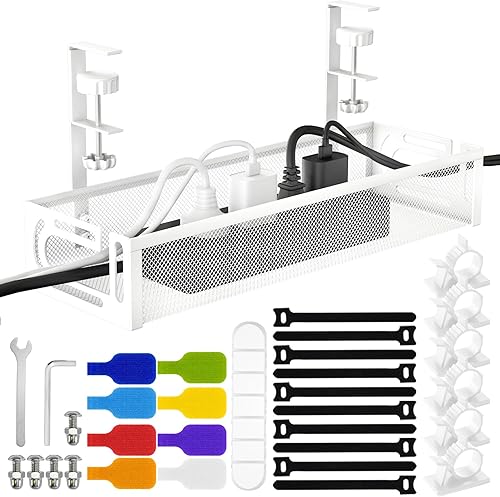 Bandeja de gestión de cables para debajo del escritorio sin necesidad de perforar, SONATURE organizador de cables de 15.7" para mesa, organizador de