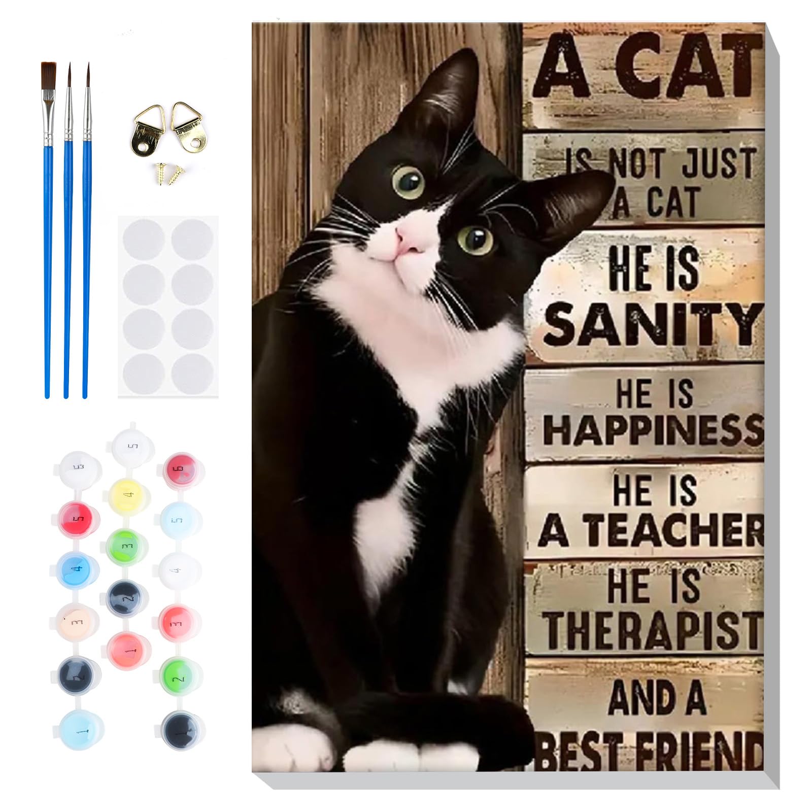 Lxmsja Paint by Numbers Cat for Adults Beginners with Frame, Painting by Numbers Black Cat on Canvas, DIY Acrylic Oil Painting Animal Kit Art and Crafts Gifts for Home Wall Decor, 8x12inch