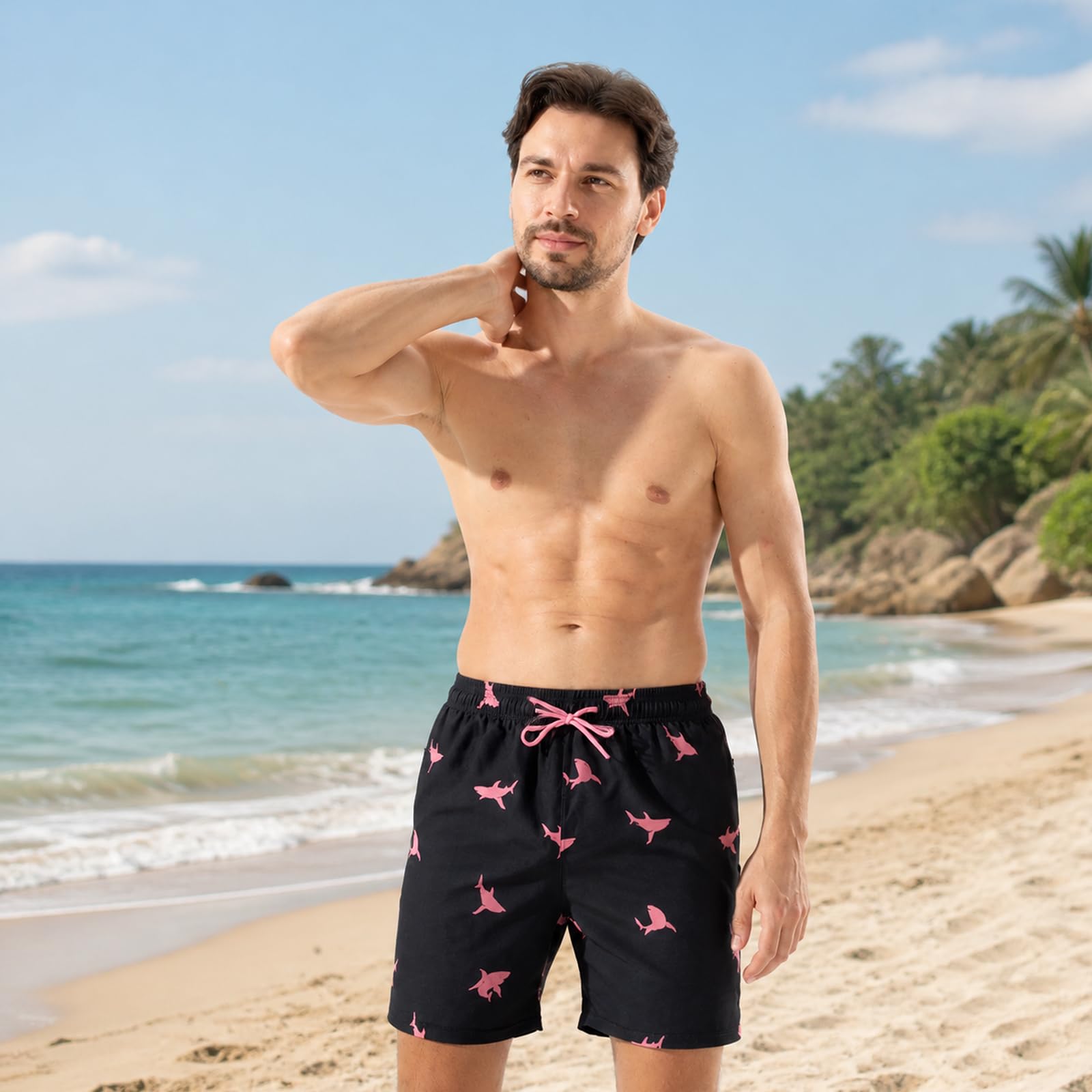 Bañador Hombre Corto 2 en1 con Forro de Compresión Secado Rápido, Impermeable y Bolsillos con Cremallera, Short de Playa, Piscina, Surf, Regalo para Hombre en Navidad, Cumpleaños y Vacaciones