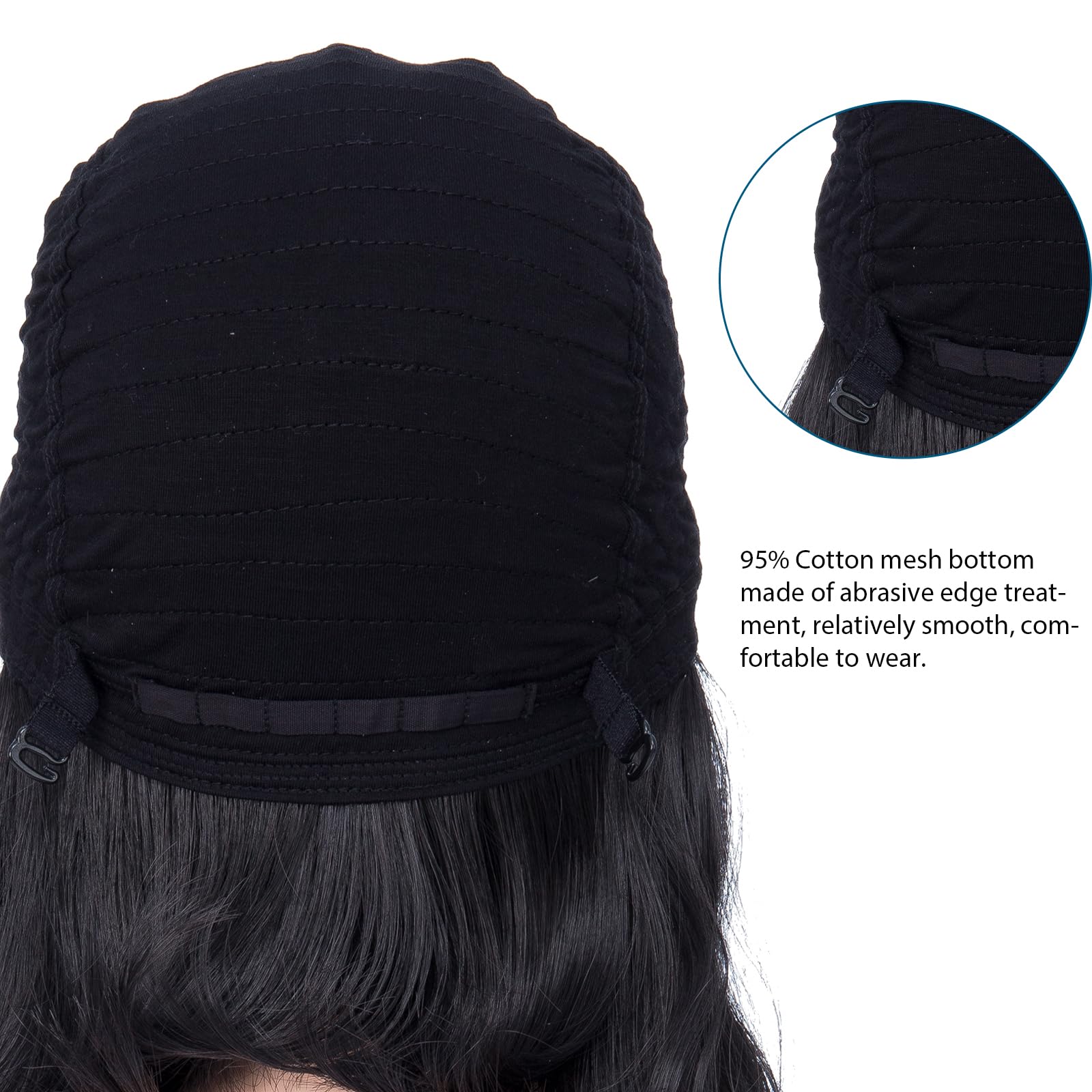 BUYOGET Wavy Bob Wig with Bangs Natural Black Synthetic Hair Shoulder Length 12 Inch Short Curly Wigs for Women - Image 4