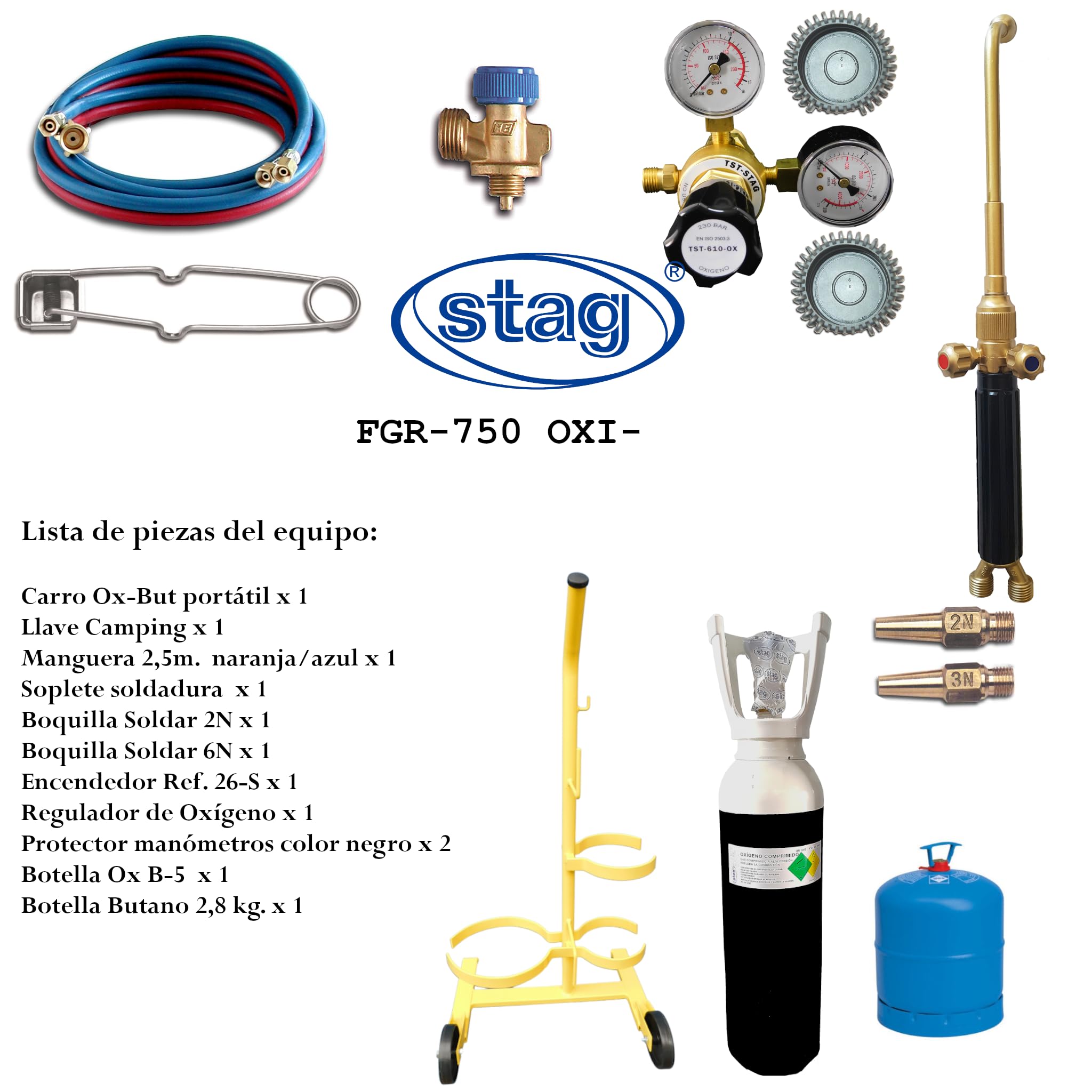 Equipo de soldadura autógena soplete gas Butano y Oxígeno STS-FGR-750
