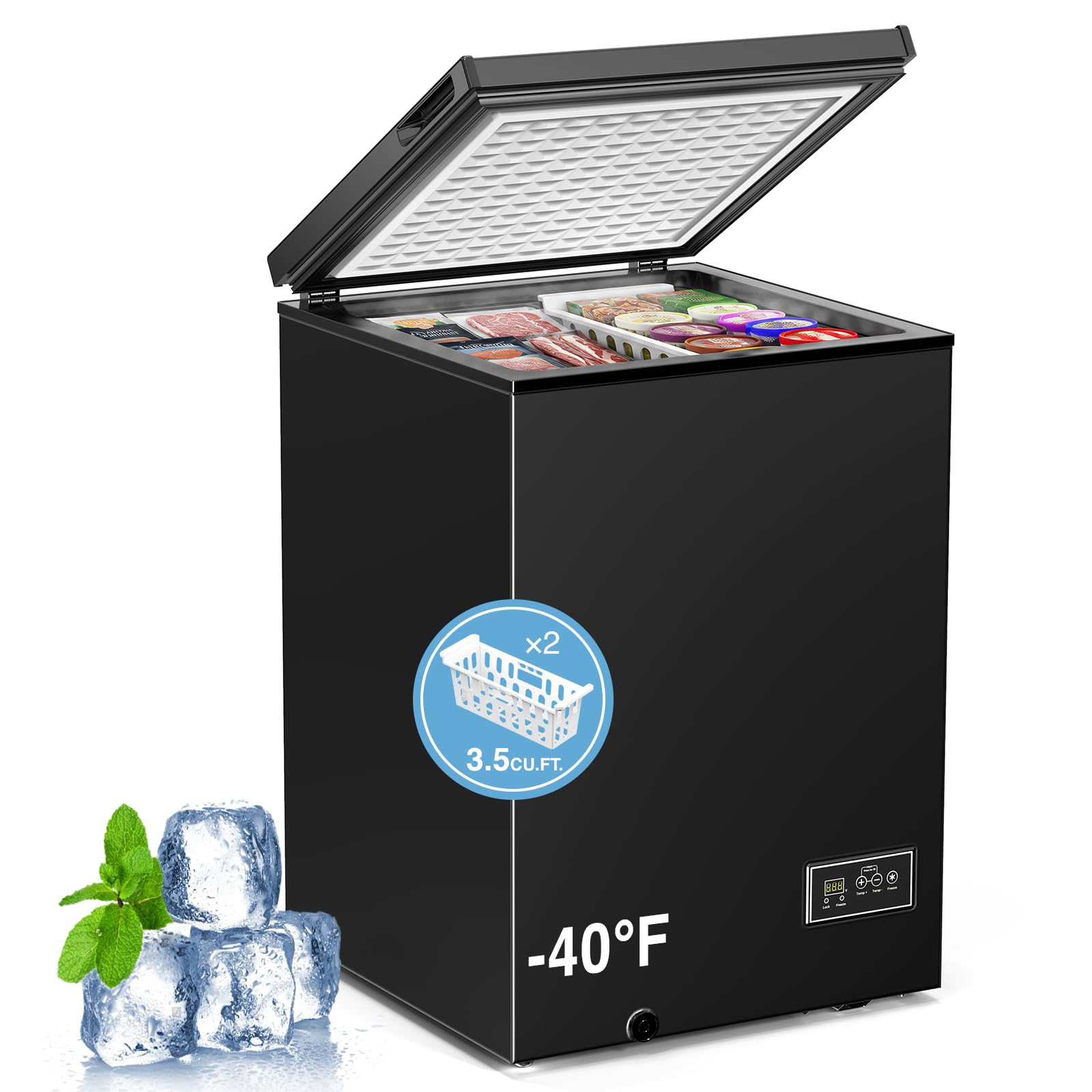 Kismile 3.5 Cu.Ft. Compact Chest Deep Freezer, Top-Opening Design