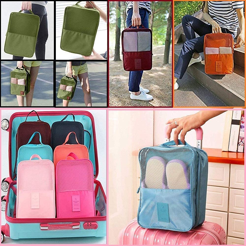 Bhujry Multipurpose Travel Shoe Bags Portable Two Layer Footwear Organiser Waterproof Shoe Storage Travel Toiletry Bags for Men and Women( 4