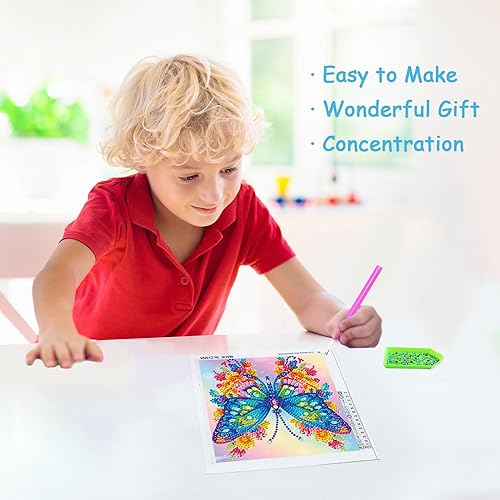 Miniatura 3 de Libfx Kits de pintura de diamantes para niños con marco redondo, arte de diamantes para niños, niñas, niños, principiantes, artes y manualidades