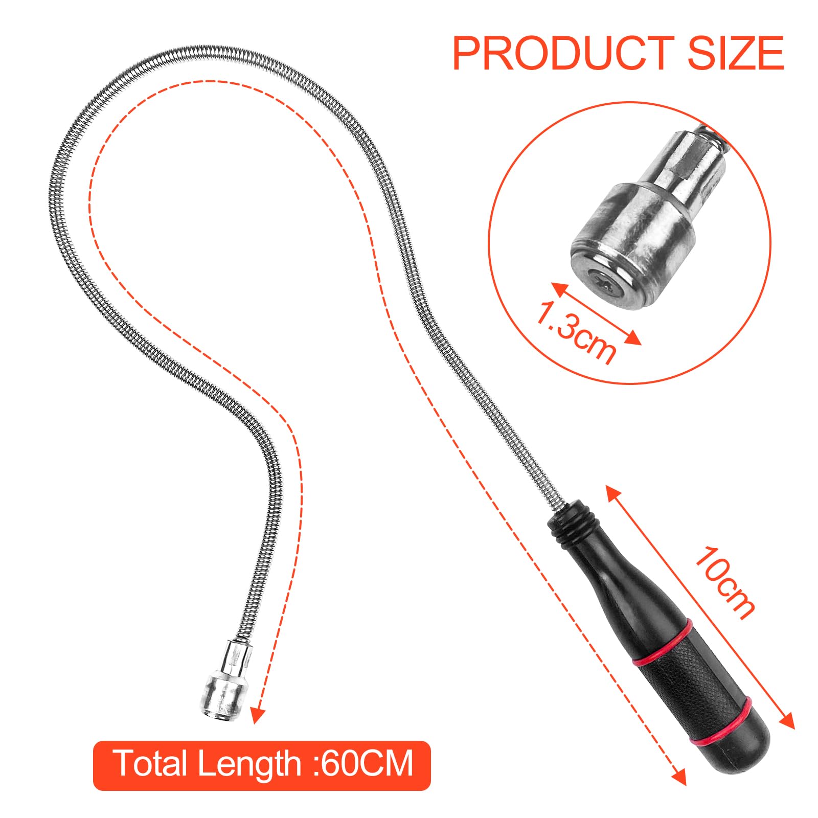 Lectorias 60CM Strumento di Magnetica, Asta Calamita Flessibile, Raccolta Magnetico, Strumento di Pickup Magnetico per Raccolta di Piccole Pezzi, Bulloni, Oggetti Metallici, Ricambi Auto