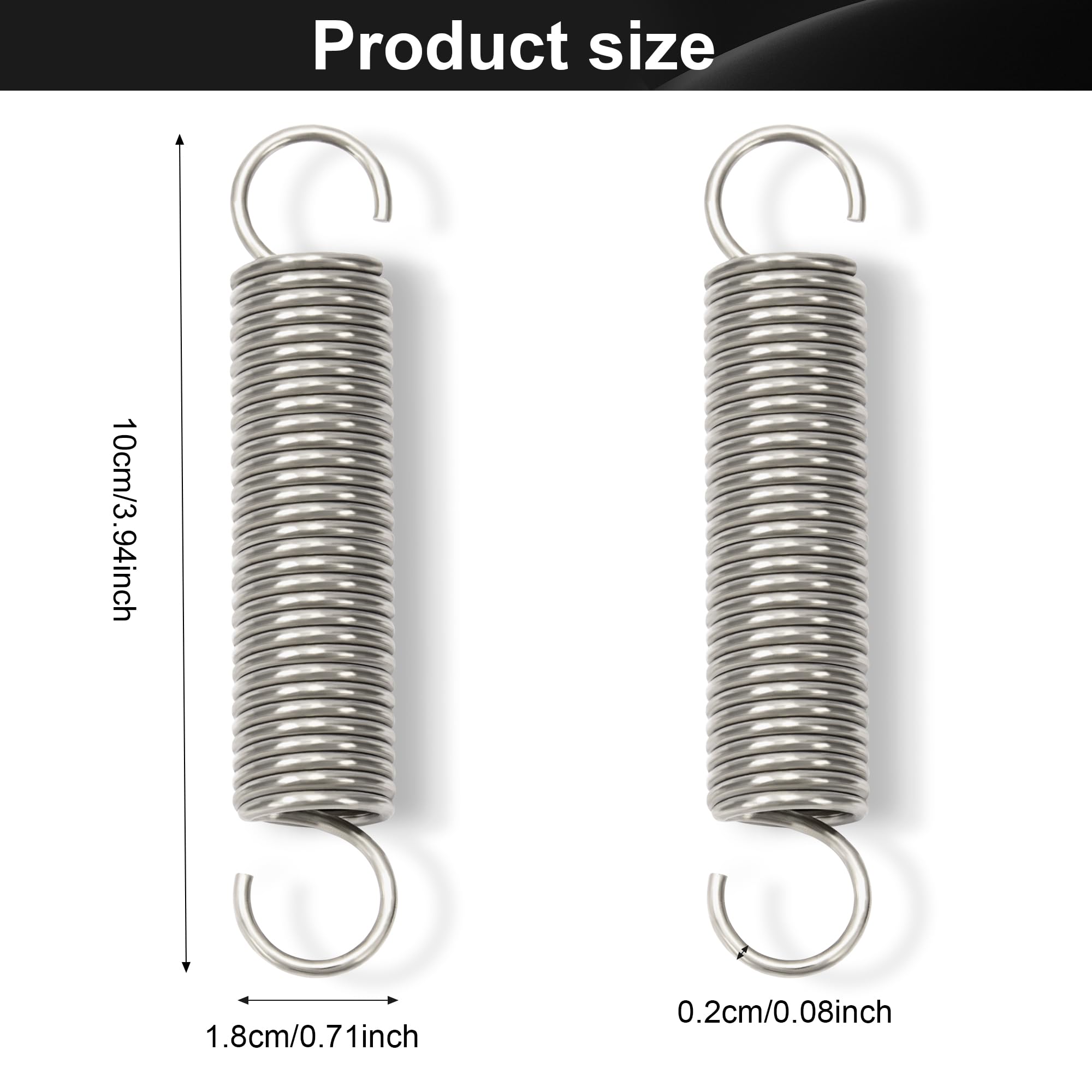Sprężyny naciągowe z hakiem stal szlachetna sprężyna naciągowa 100 mm średnica zewnętrzna 18 mm średnica drutu 2 mm maksymalna siła ciągnąca 8,3 kg 2 x 18 x 100 mm 2 sztuki