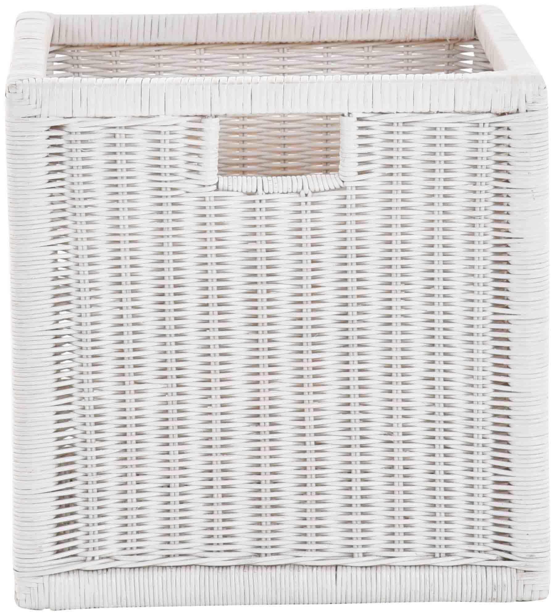 Kosz outlet zestaw / 2 koszyki regałowe, białe, ok. 36 x 36 x 36 cm, z drewnianą ramą, rattan, do przechowywania, kosz do szafy, uchwyt