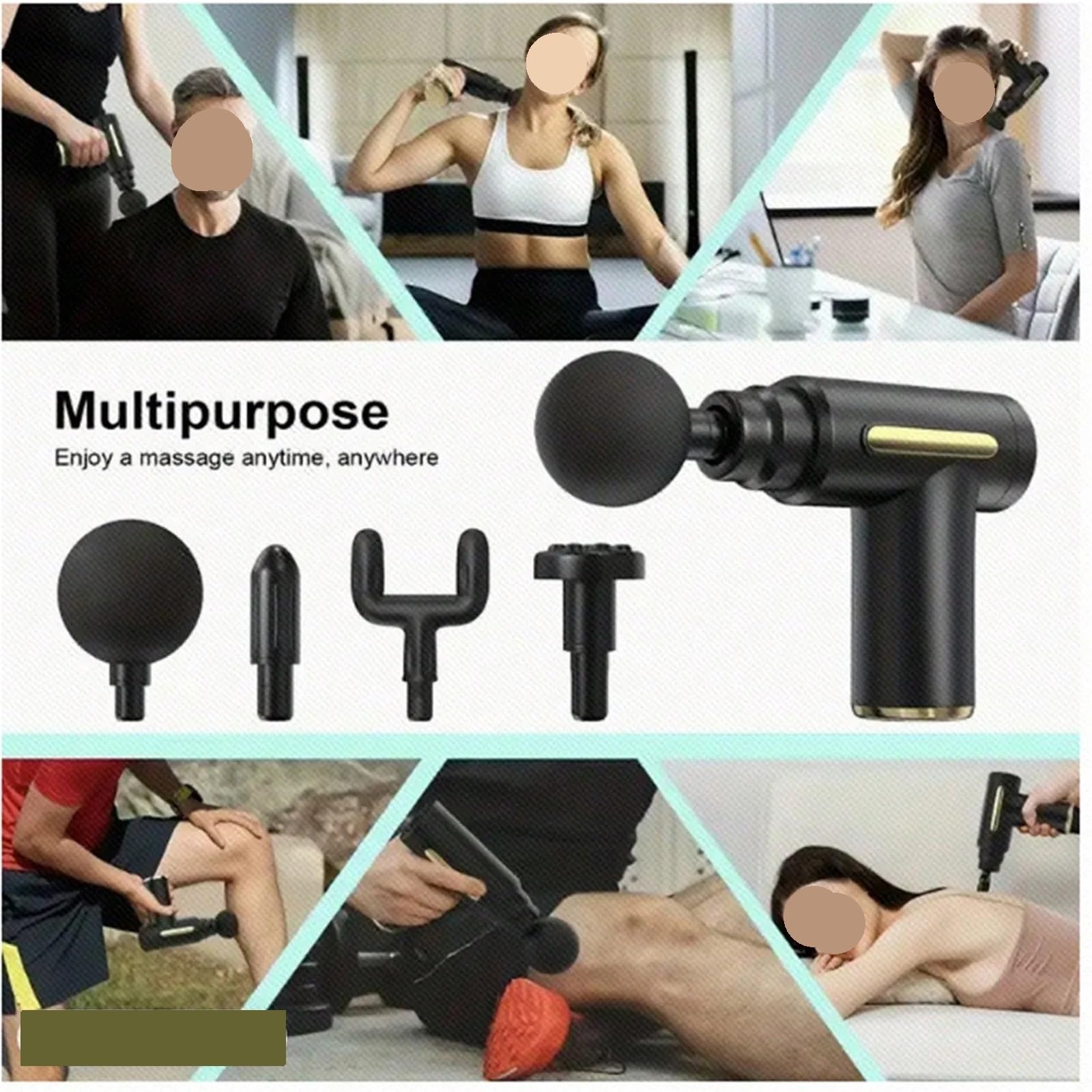 Pistola de Masaje, Pistola De Masaje Tejido Profundo Recargable Con 4 Cabezales para Relajación Muscular