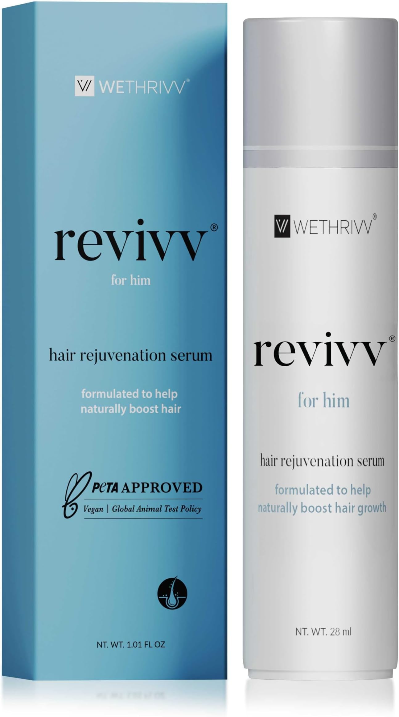 REVIVV Hair Growth Serum for Men, Starter 1-Pack, 100% Natural Topical Solution for Visibly Thicker, Fuller Hair Regrowth, Dermatologist Recommended, One 1oz Bottle, 45-Day Supply