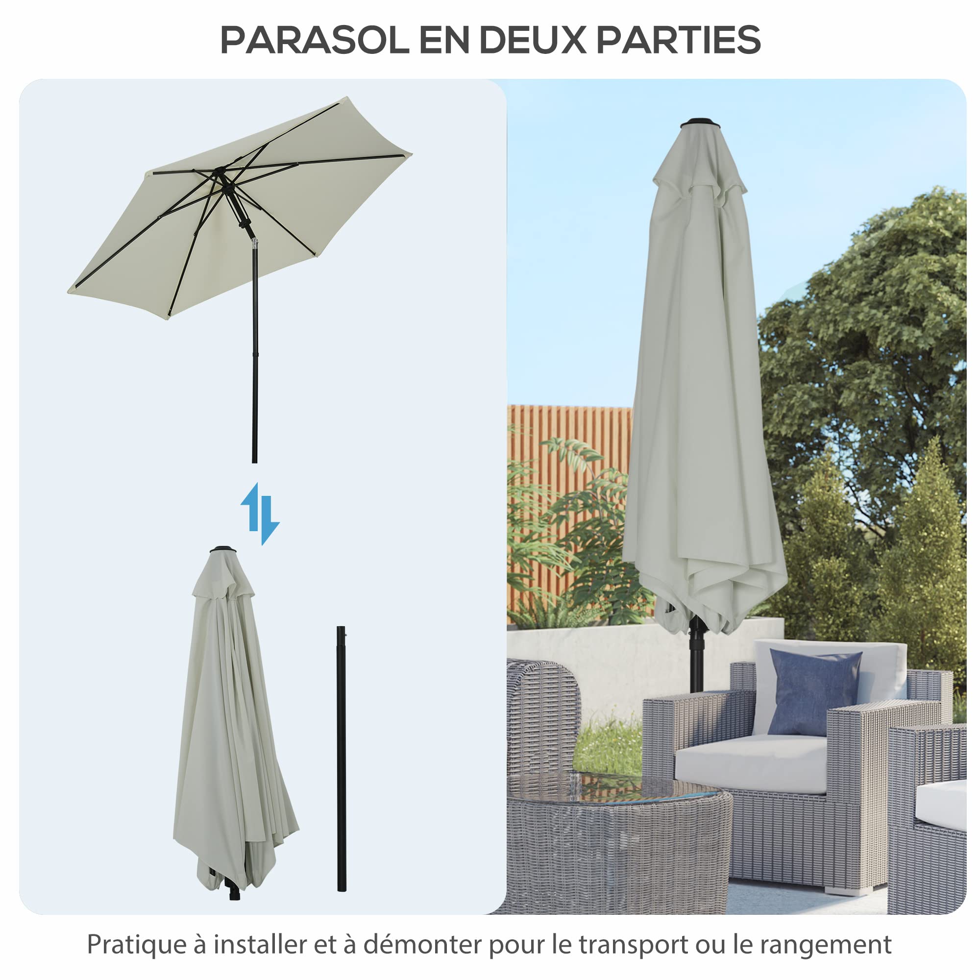 Outsunny Parasol de Jardin Inclinable Aération Ø 265 x 235H cm Gris Clair