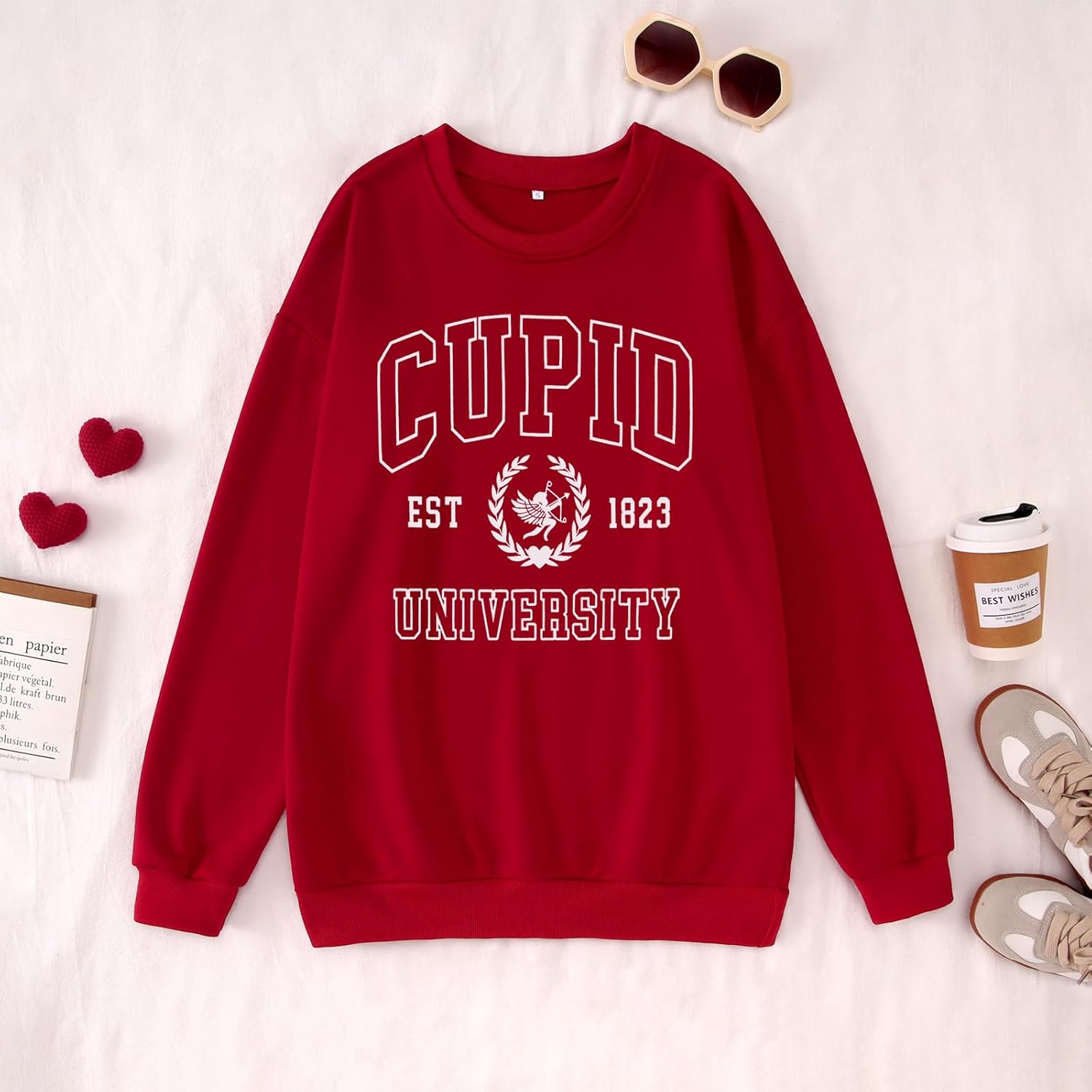 BOUTIKOME Valentines Sweatshirts for Women Cupid University Est. 1823 Shirts Oversized Long Sleeve Pullover Crewneck Top - Image 5