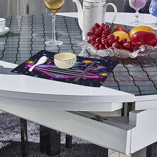 Miniatura 4 de Spaceship Alienes Rave - Juego de 6 manteles individuales resistentes lavables para decoración de mesa de cena y fiesta