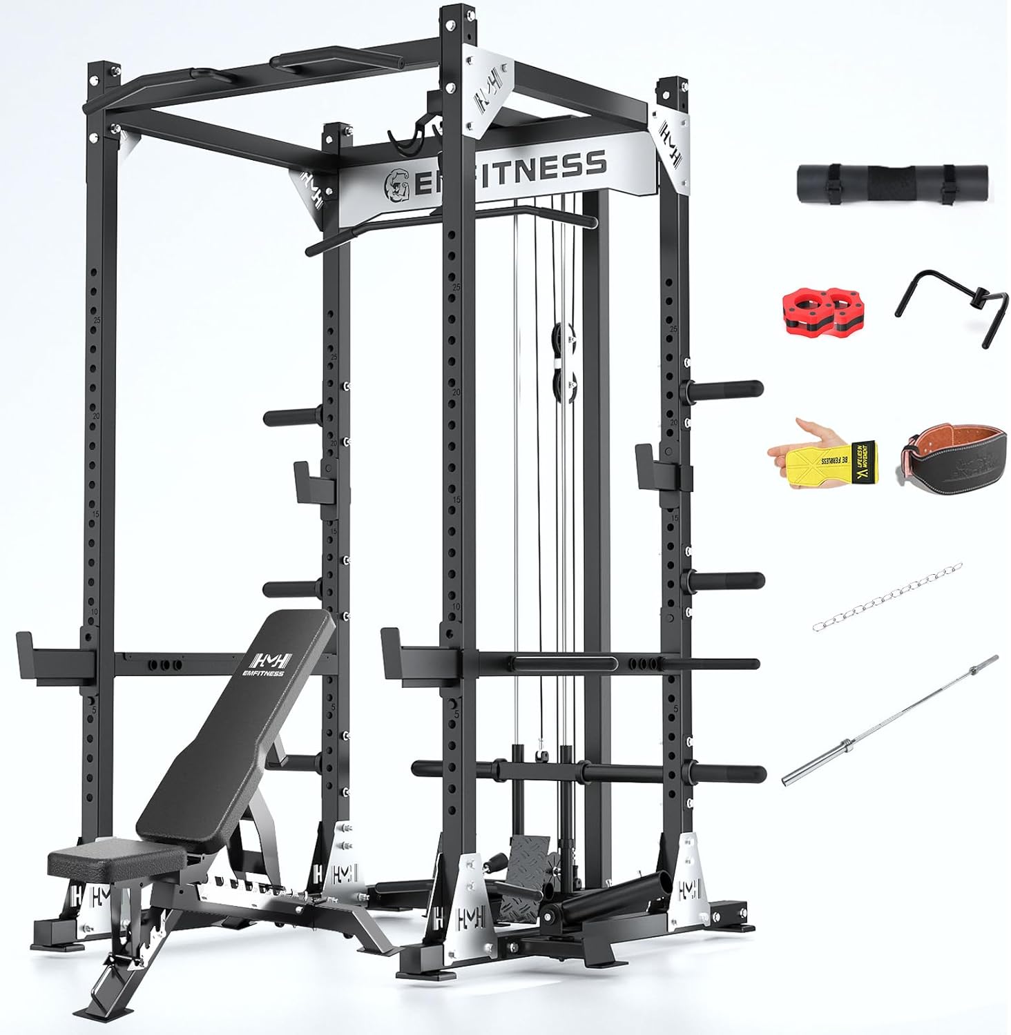 JZOPIDL X10 Power Cage - Adjustable Bench & 4000LB Squat Rack for Home Gym