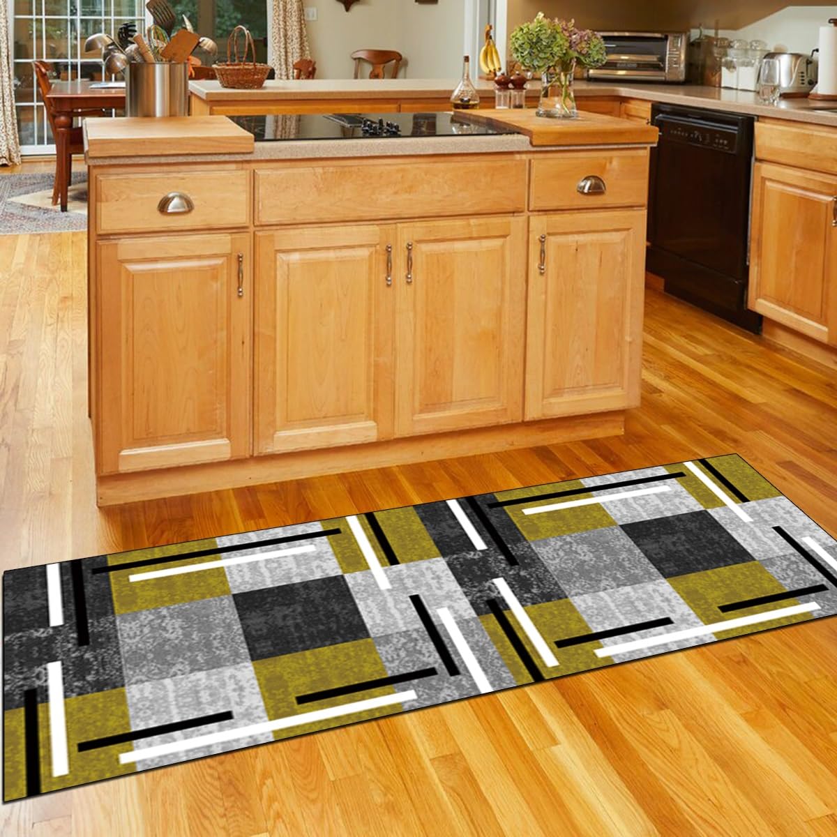 QQrunner Küchenläufer 80x120cm - Grau Braun Geometrisch Waschbar