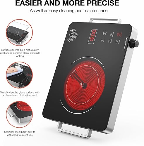 Miniatura 6 de Cocina eléctrica, estufa eléctrica portátil de 1800 W con enchufe, encimera de placa caliente, quemador infrarrojo de 110 V-120 V, bloqueo de