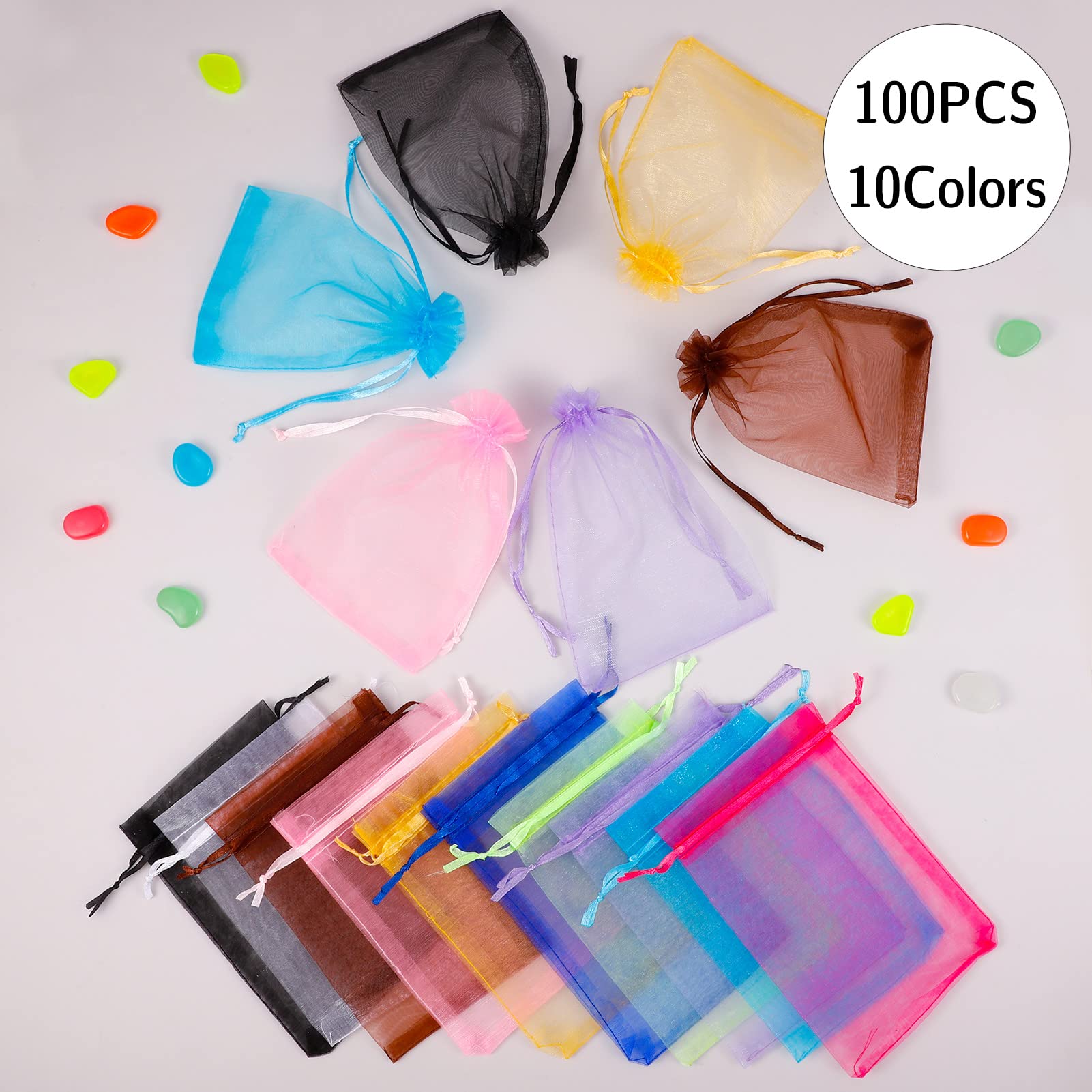 100 Sacchetti In Organza 11x9cm Con Motivo Stellato Oro - Per Confetti, Lavanda, Regali Matrimonio E Battesimo - Foto 5