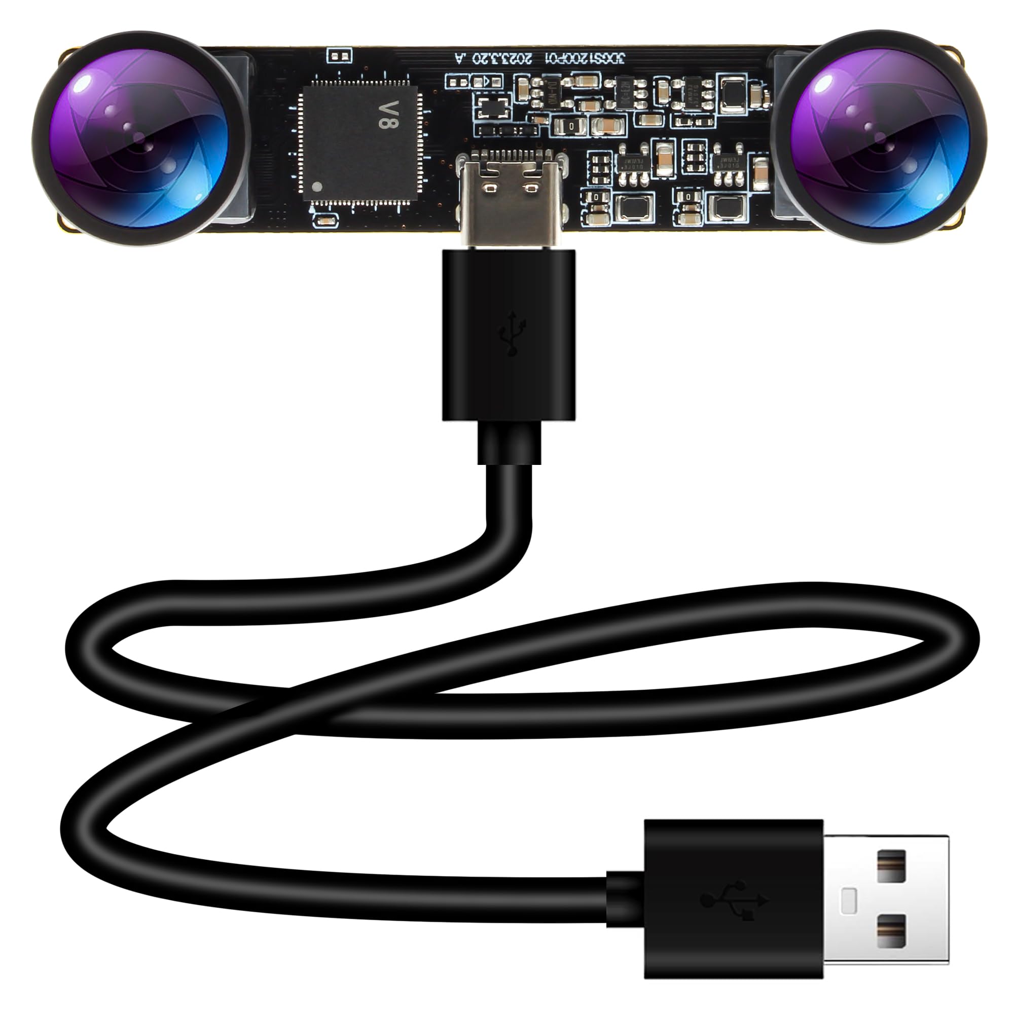 Cámara USB con obturador global de 1200P | Lente dual estéreo 3D VR de alta velocidad de 120 fps | Cámara de sincronización gran angular sin distorsión para robótica, reconocimiento facial y