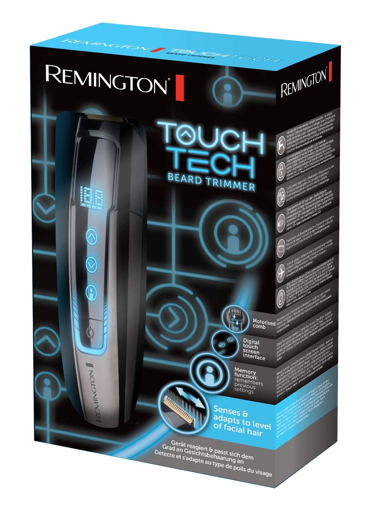 Remington Tondeuse Barbe [Technologie tactile numérique] TouchTech (Lames titanium, guide motorisé: 175 hauteurs de coupe 0,4-18mm, Wet&Dry, vitesse automatique, sans fil/ secteur, charge USB) MB4700