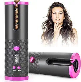 Modelador de Cabelo Automático Sem Fio, Cerâmica, Bateria Recarregável
