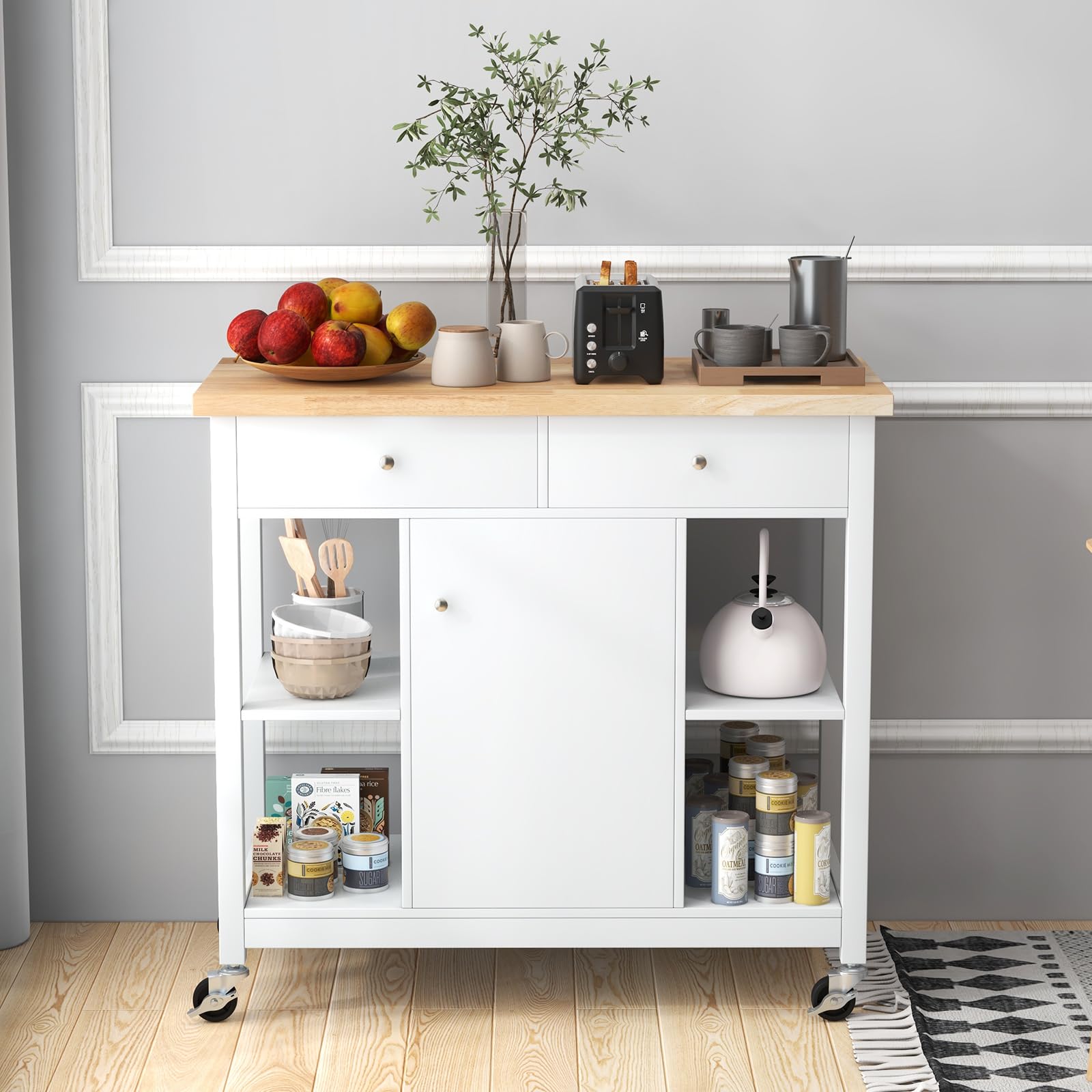 kommode fürs wohnzimmer KOMHTOM Elegante weiße verspiegelte Anrichte Kommode, Sideboard mit Zwei Türen und DREI Schubladen, Mehrzweckschrank für Schlafzimmer Jersey Spannbettlaken 200 x