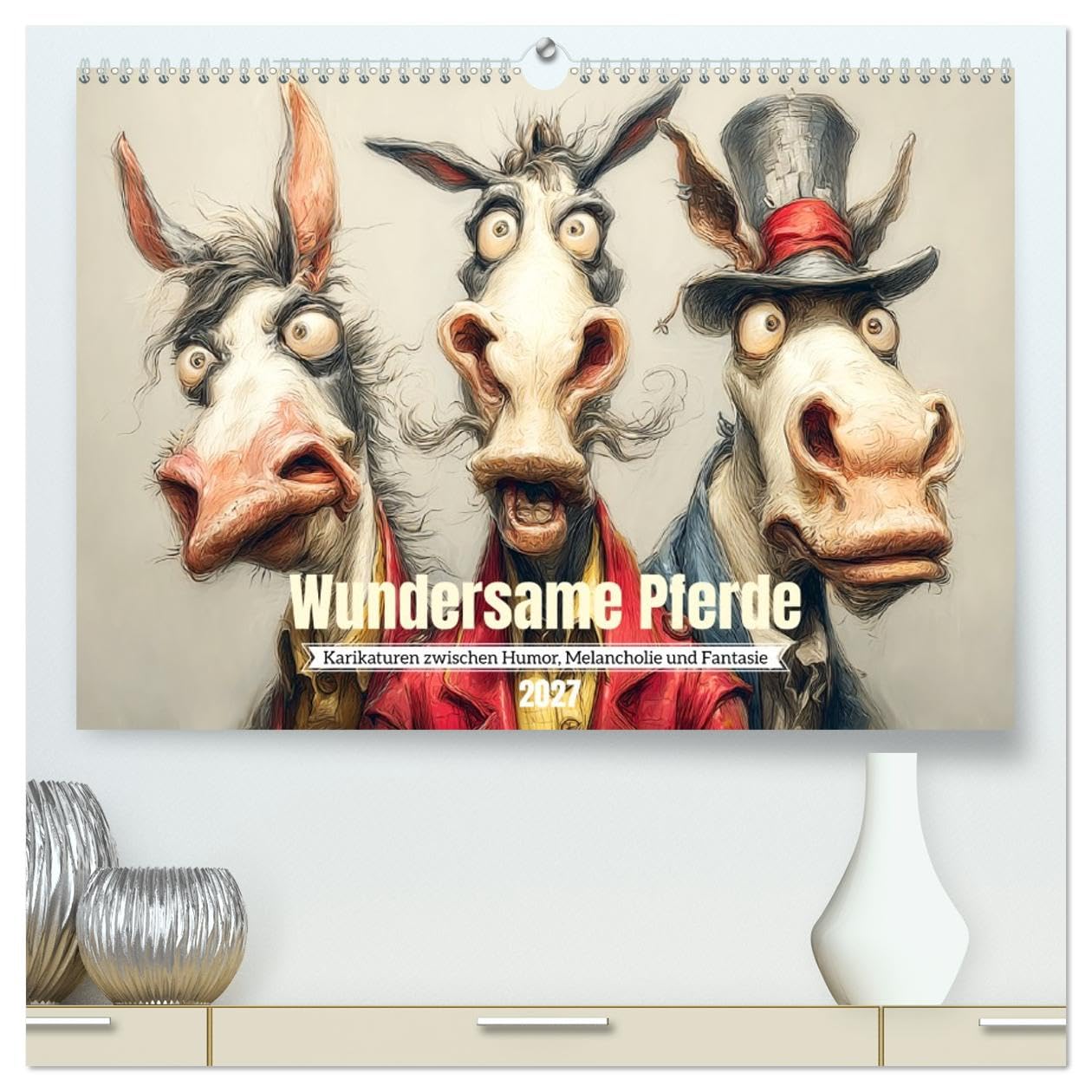 Wundersame Pferde. Karikaturen zwischen Humor, Melancholie und Fantasie (hochwertiger Wandkalender 2027 DIN A2 quer), Kunstdruck in Hochglanz: ... Humor und Tiefe verzaubern (CALVENDO Tiere)