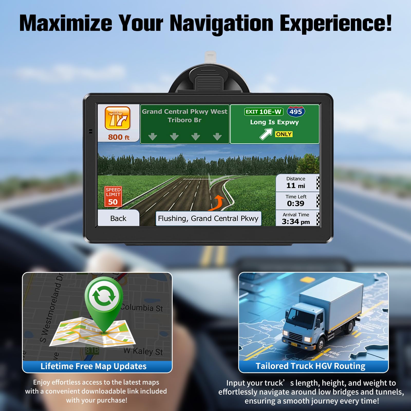 7 Inch Sat Navs, GPS Navigator Sat Nav for Car, Truck, Buses with 2025 UK Maps, Lifetime Free Updates, Real-Time Voice Guidance, Speed Camera Alerts, Lane Assist, and Comprehensive POI — view 3