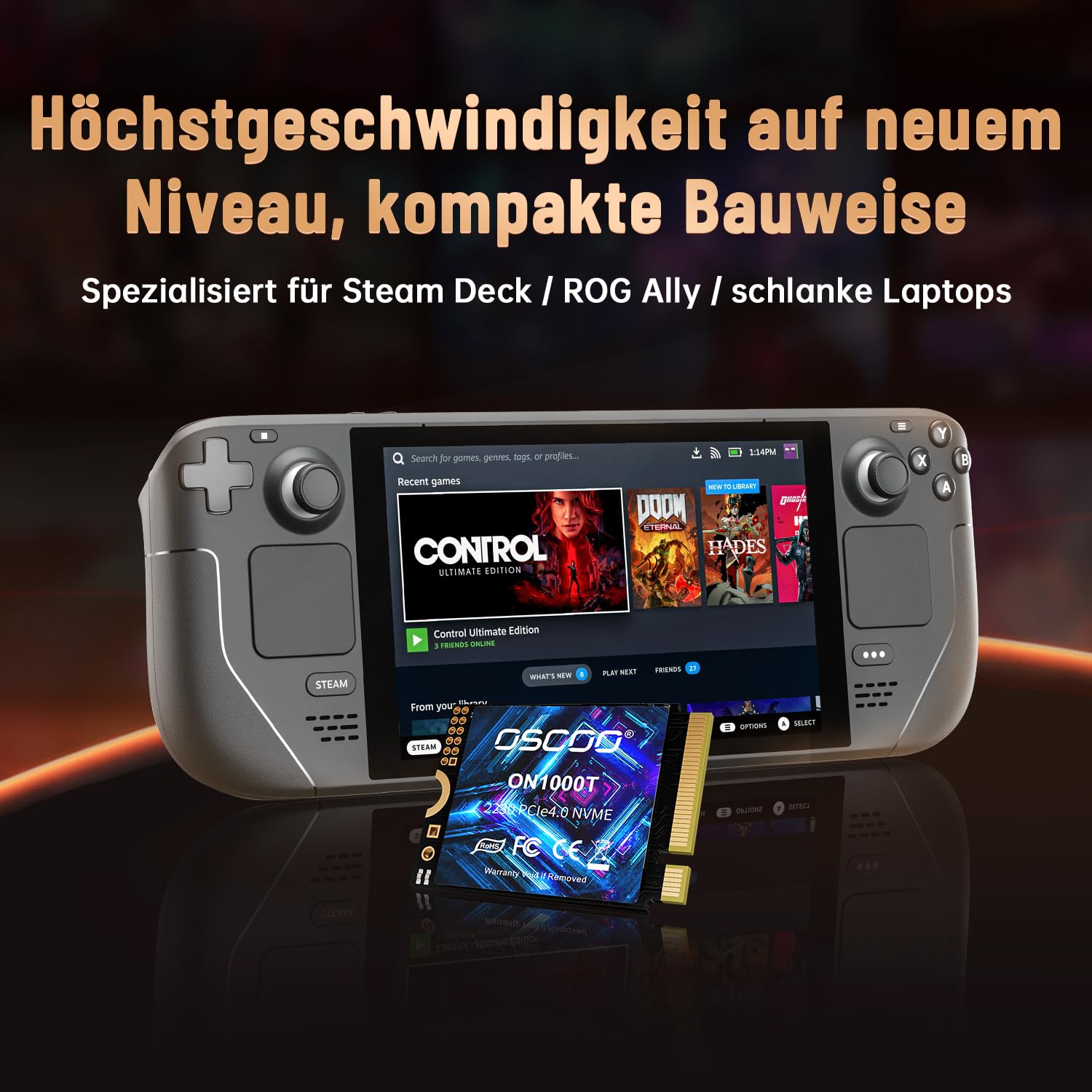 512GB NVMe M.2 2230 SSD Bis zu 5200MB/s Lesen & 4000MB/s Schreiben PCIe Gen4x4 Interne Festplatte 3D NAND Kompaktes Hochgesch windigkeits Speicher für Laptops, Mini-PCs