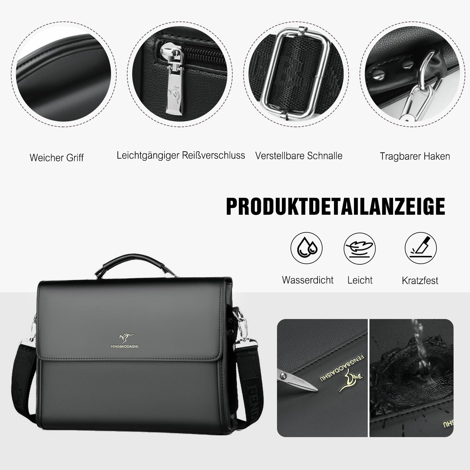 FANDARE Retro Aktentasche für Herren, Großzügiges Volumen mit mehreren Fächern PU-Leder Laptoptasche als Umhängetasche für Büro, Reisen Beruf für Berufstätige & Geschäftsleute