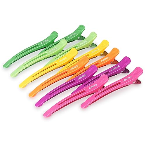 AIMIKE Juego de 12 pinzas para el cabello, clips de pato sin arrugas con banda de silicona para peinar, cortar y seccionar el cabello de salón