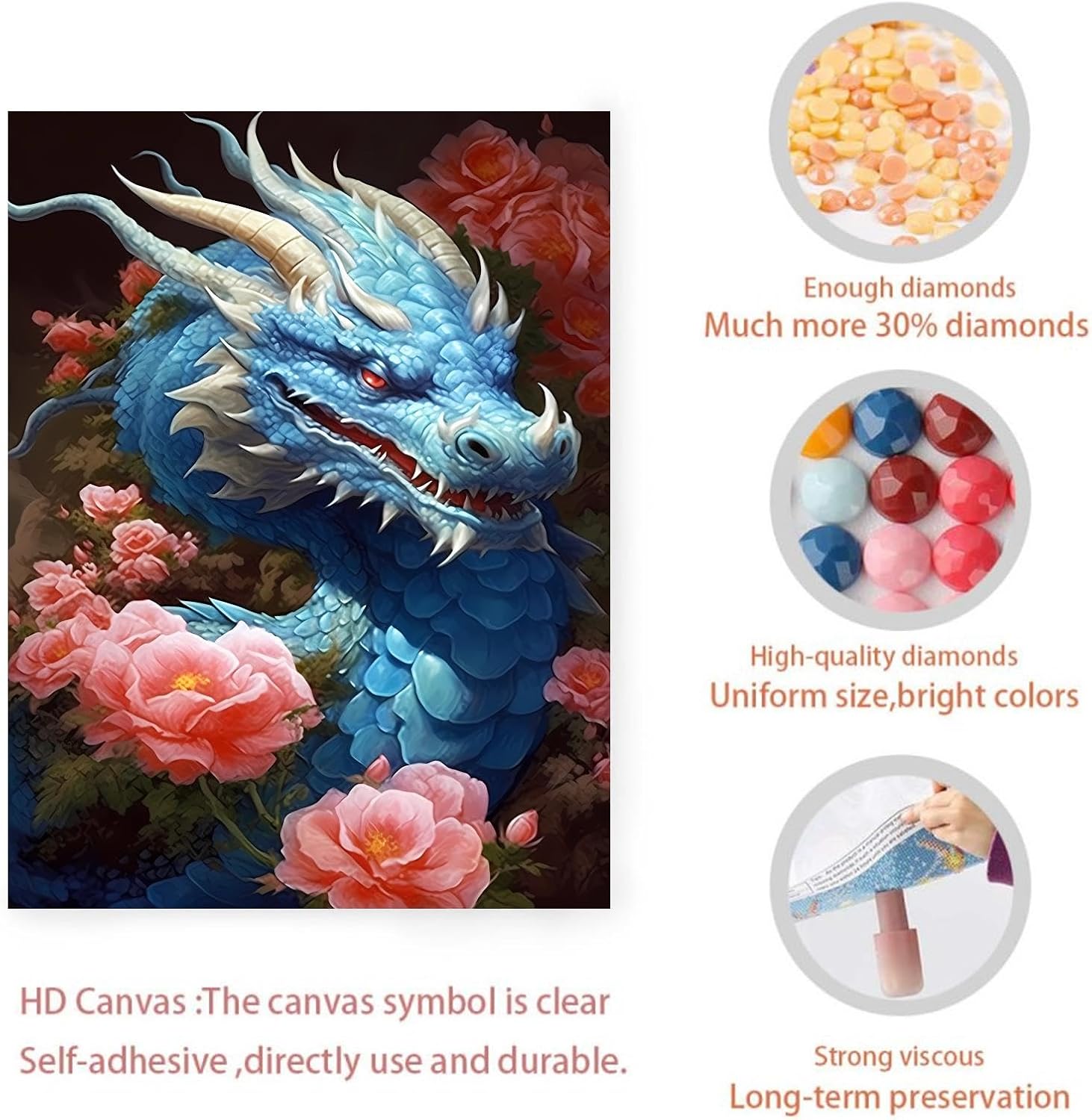 POEOIEX 5D DIY Diamond Painting Kits for Adults - Blue Dragon Diamond Painting, Full Round Diamond Canvas Diamond Art by Numbers Painting Kit Gift, Home Wall Decor 20x30 Inch