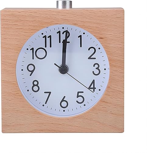 Lancoon Reloj despertador analógico de madera, silencioso, silencioso, sin tictac, con cuerpo de madera, luz nocturna, función de repetición,