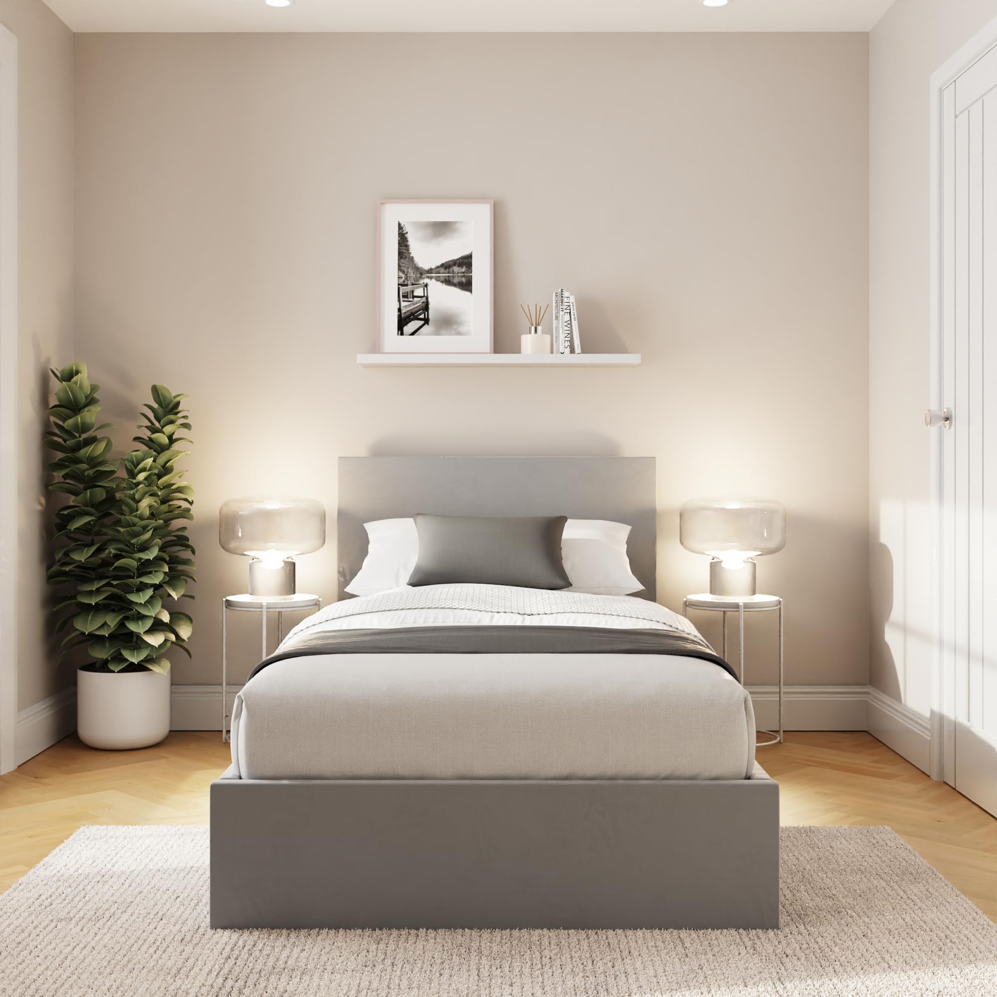 GFW End Lift Single Charcoal Grey Upholstered Fabric Ottoman Bed Frame, Storage Bed with Hydraulic Lift and Stitched Headboard