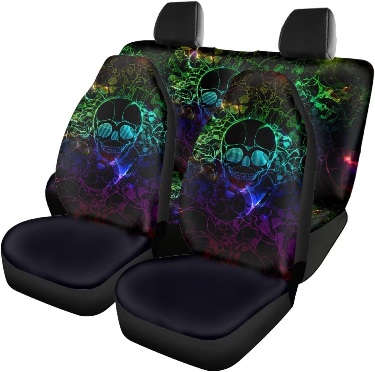 Skull Car Seat Covers Full Set Front Rear Backrest Cover + Rear Bottom Bench Cover Vehicle Seat Protector Car Covers for Auto Cars Sedan SUV