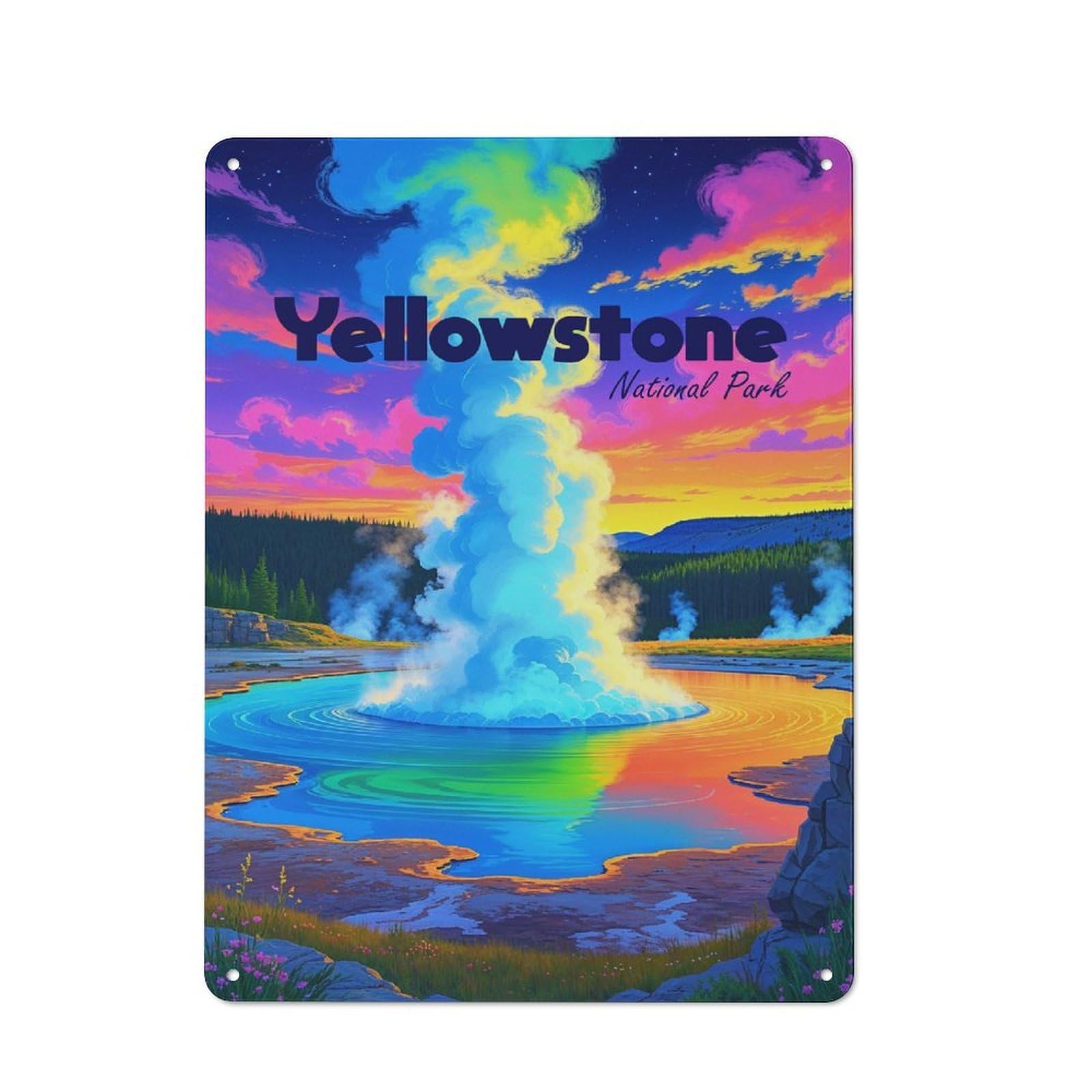 Junmoney Style-6 Tin Wall Plaque 40X30cm With Yellowstone National Park Colorful Landscape For Guest Room Or Hallway, For Updating Guest Room And Hallway After Moving