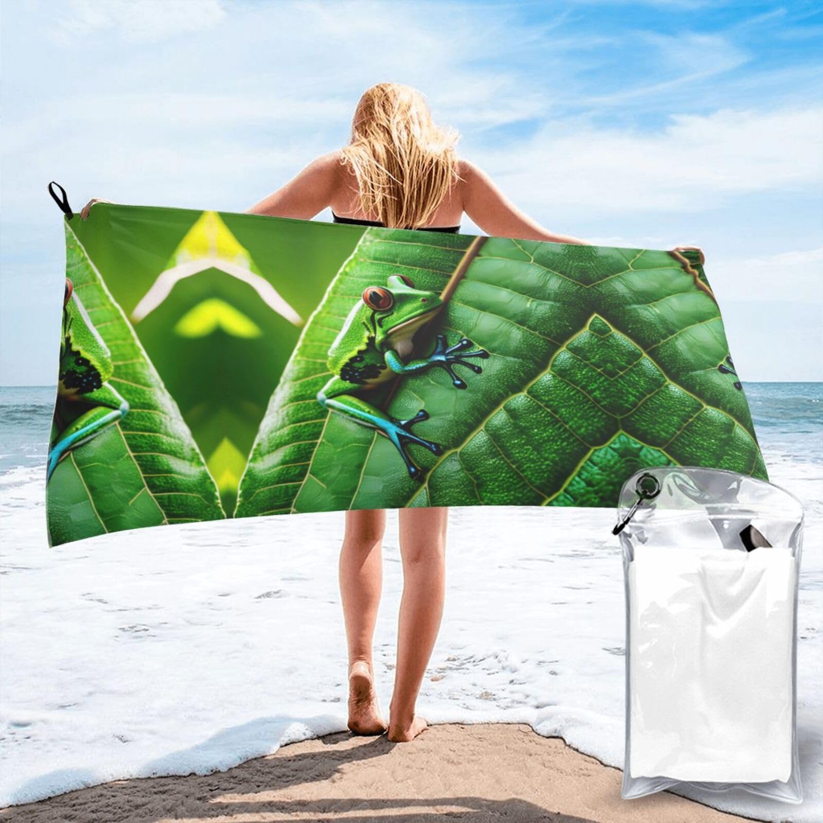Toalla de piscina grande con estampado de rana ideal para camping y spa