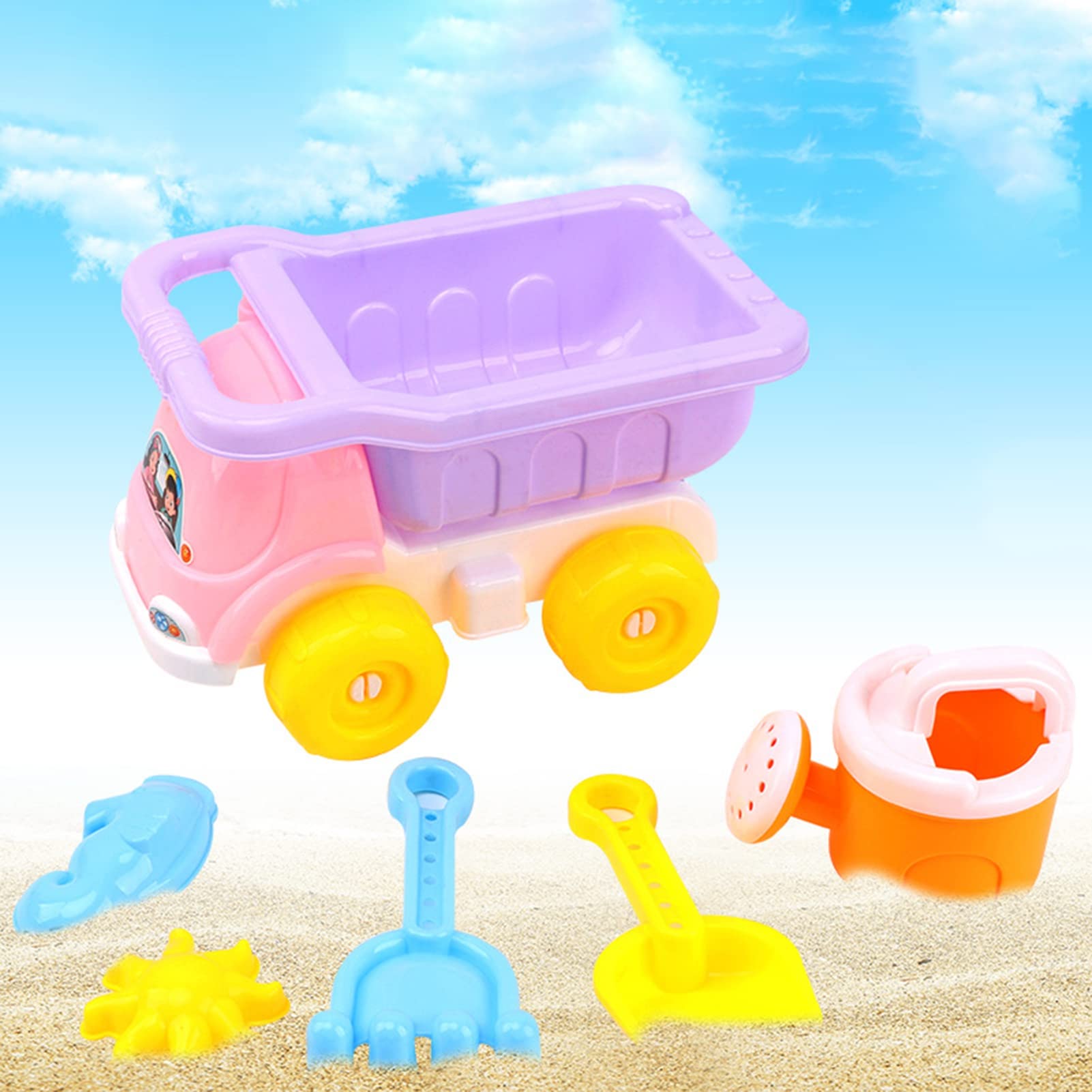 Jarttarn Happy Date Beach Sand Bucket Castle Set - 6pc Set - Tools with Rake/Spade/Moulds/Watering Can/Tools Children Outdoor Toy for Your Spring/Summer Holiday