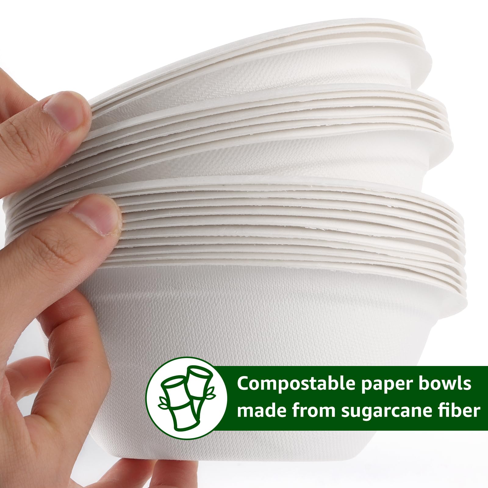 100 Stück 750ml Suppenschalen Einweg, Zuckerrohr Bagasse Einwegschalen, Einwegschüsseln, Kompostierbar Suppenschalen für Party Hochzeit Picknick, Weiß
